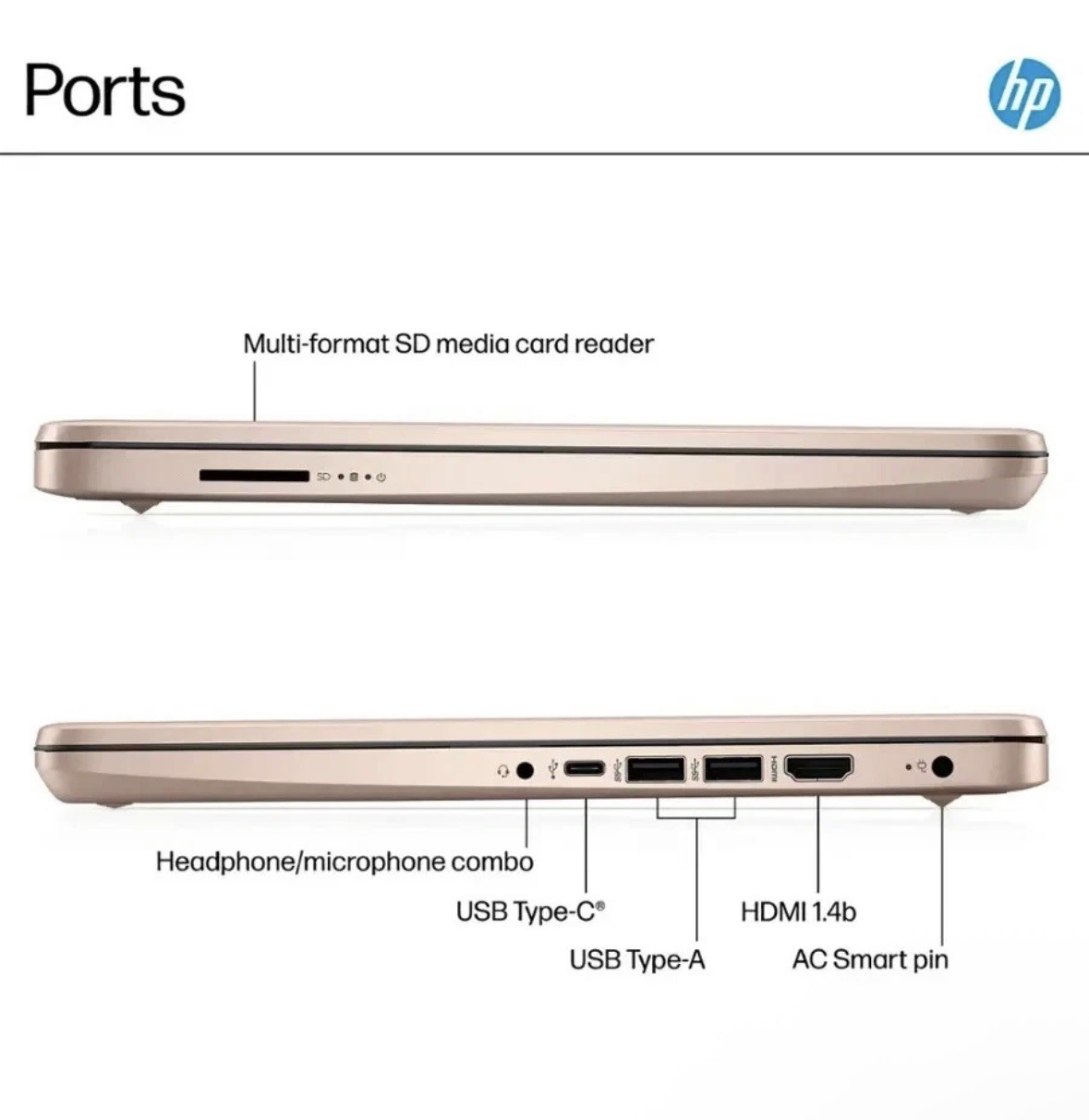 New HP 14″ Laptop Intel CPU N150 4GB RAM 128GB Storage UFS – Pale Rose Gold