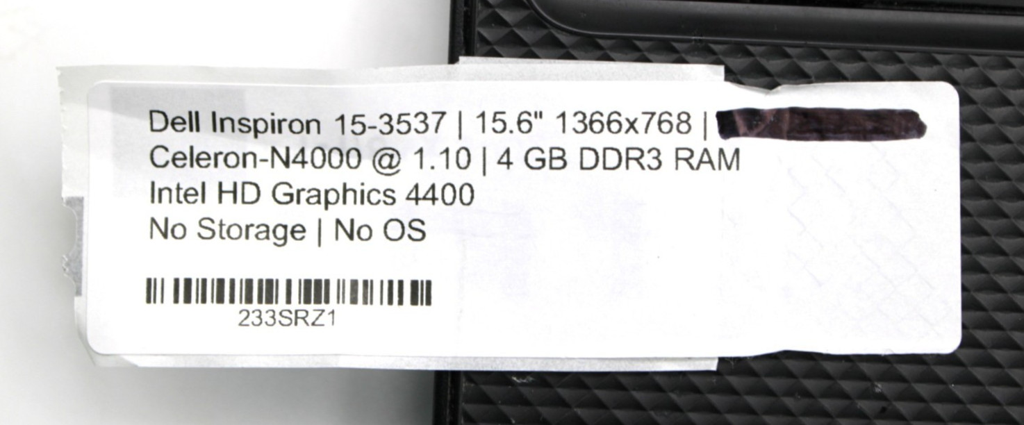 Dell Inspiron 15-3537 Celeron-N4000@1.1GHz 4GB DDR3 NO STORAGE/OS *USED/TESTED*