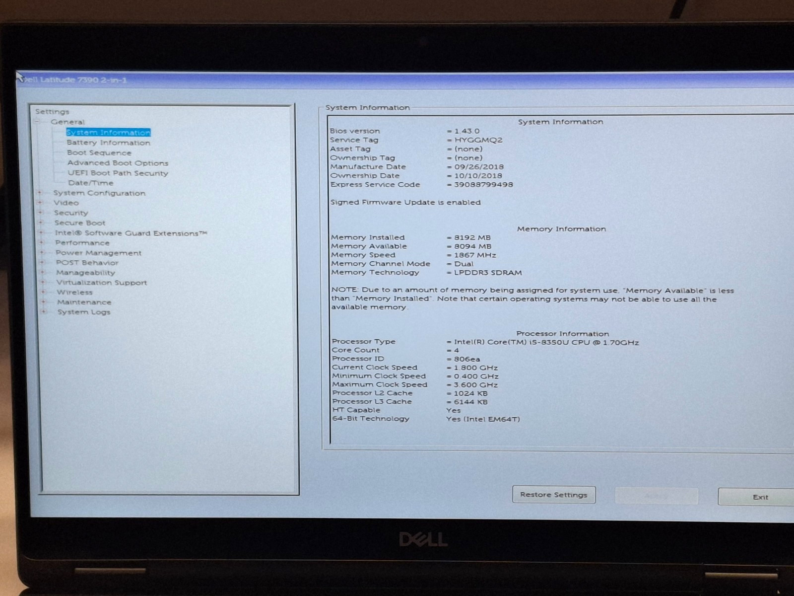 Dell Latitude 7390 2‑in‑1 Touchscreen i5‑8350U 8GB 256GB SSD Wifi Win11 Pro