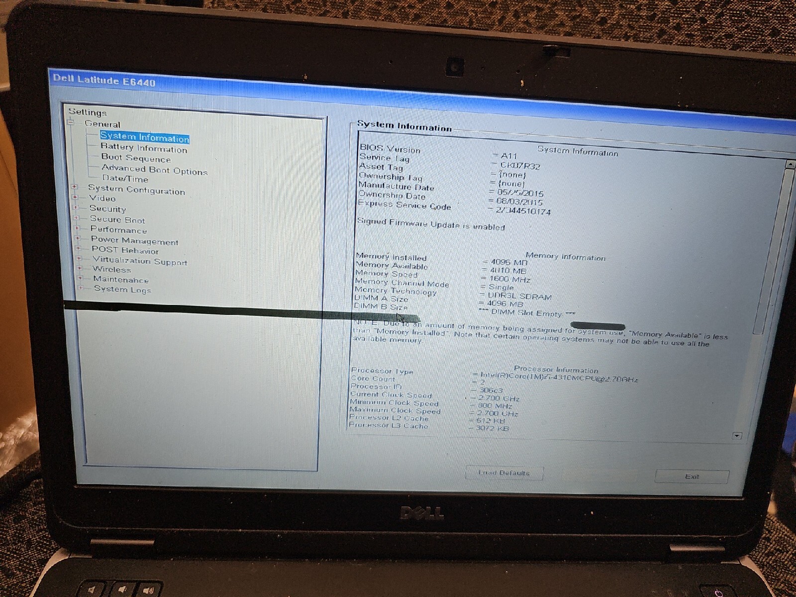 Dell Latitude E6440 NO RAM, i5-4310M, 2.70GHz, NO HDD (AS IS)