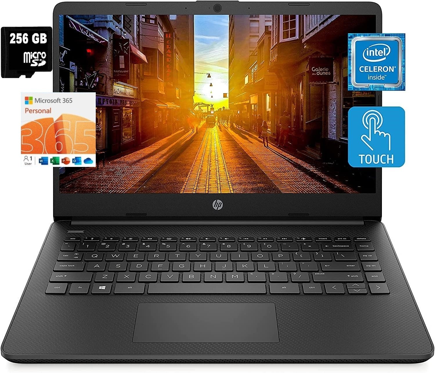HP 14” Touch Laptop, Intel 4-Core CPU, 8GB RAM, 320GB (64+256), Win 11, MS 365