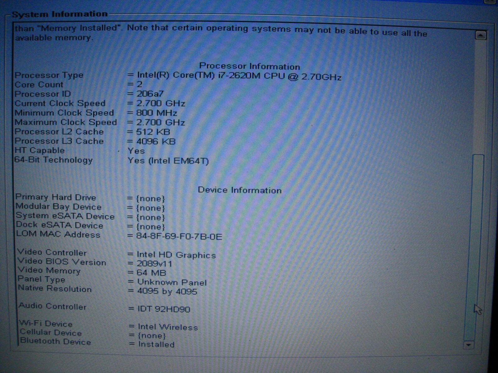 Dell Latitude 6220 I7-2620M 8GB Ram – No HDD/OS – No PS – Clean, Good Condition