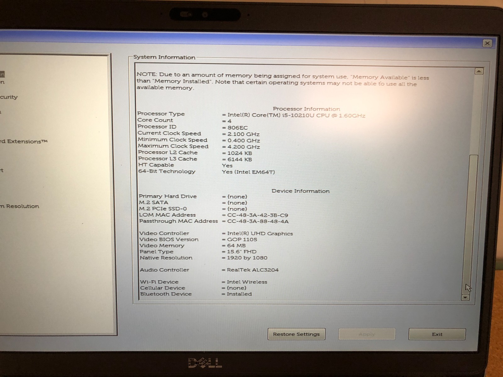 Dell Latitude 5510 sku 6781 15.6″ i5-10210U 8GB RAM Win11 NO SSD or A/C Tested!