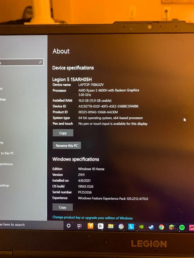 Lenovo Legion 5 15ARH05H 15.6″ (256GB SSD, AMD Ryzen 5 4600H, 3.0 GHz, 16GB