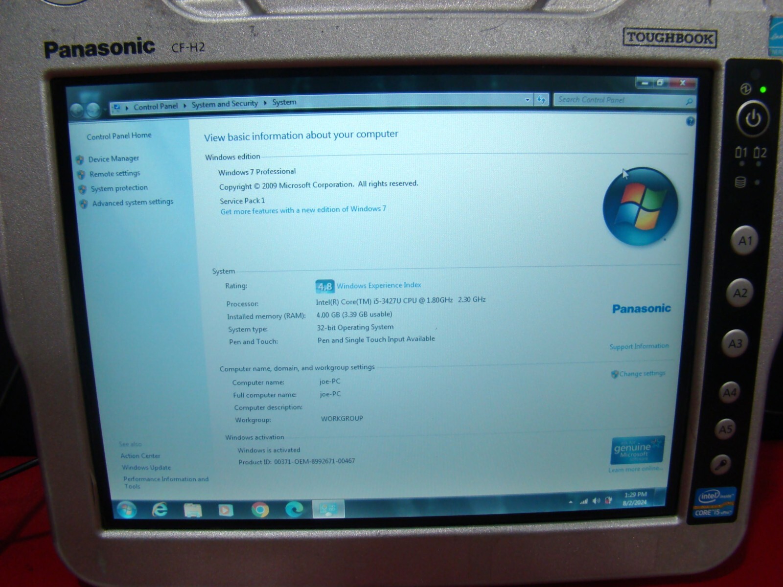 Panasonic CF-H2 i5 1.80GHz Win7 Touchscreen WIFI BlueTooth CF-H2FRJHK1M Tablet