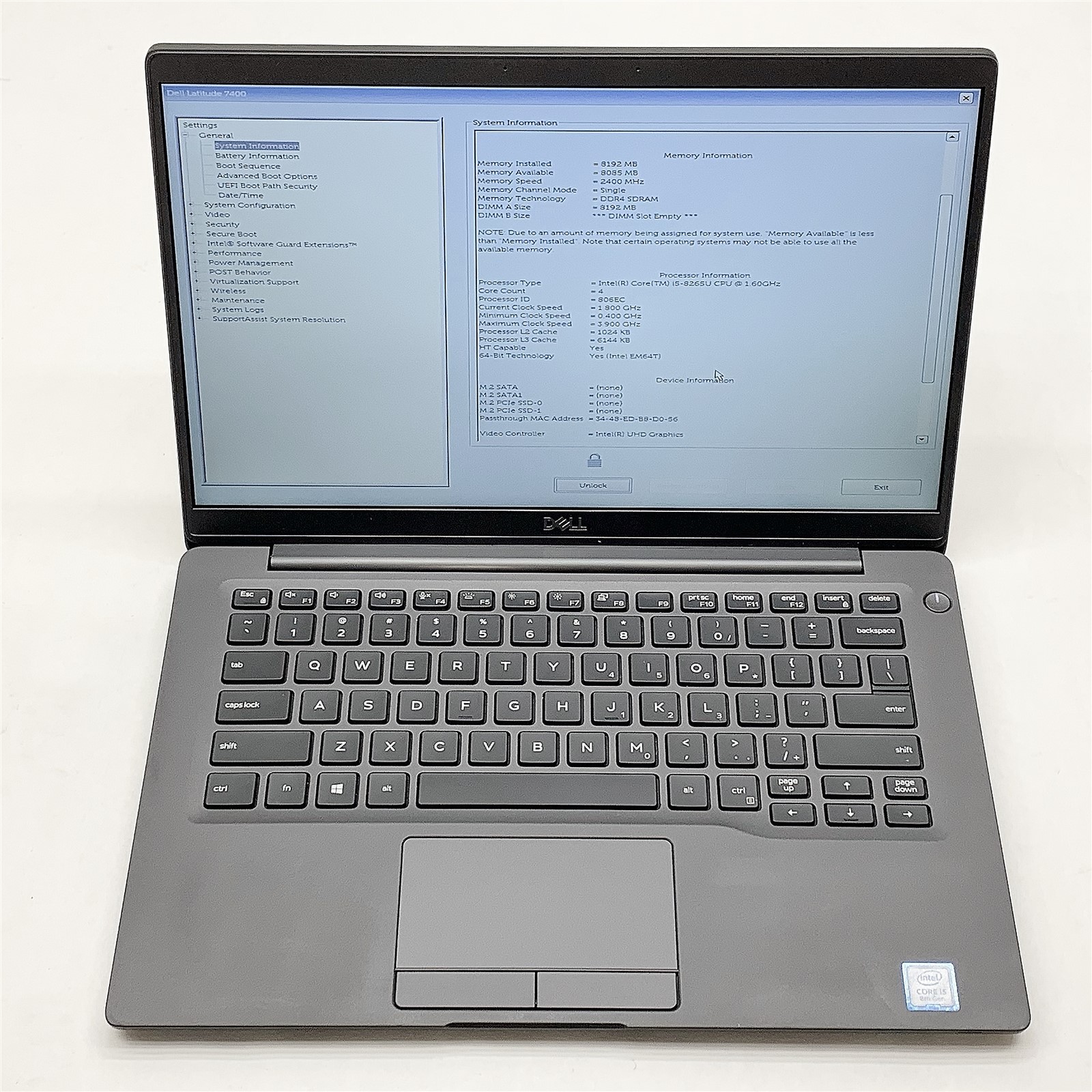 Dell Latitude 7400 Laptop Intel i5 8265U 1.60GHZ 14″ FHD 8GB NO HDD BIOS LOCKED