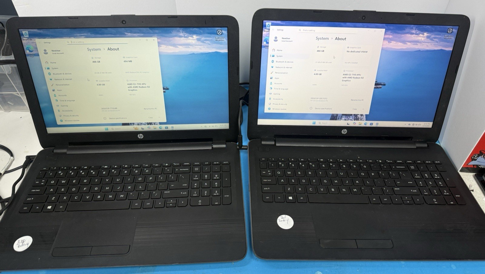 LOT OF 2 HP 255 G5 AMD E2-7110 1.8GHz HDD 500GB RAM 4GB AS IS
