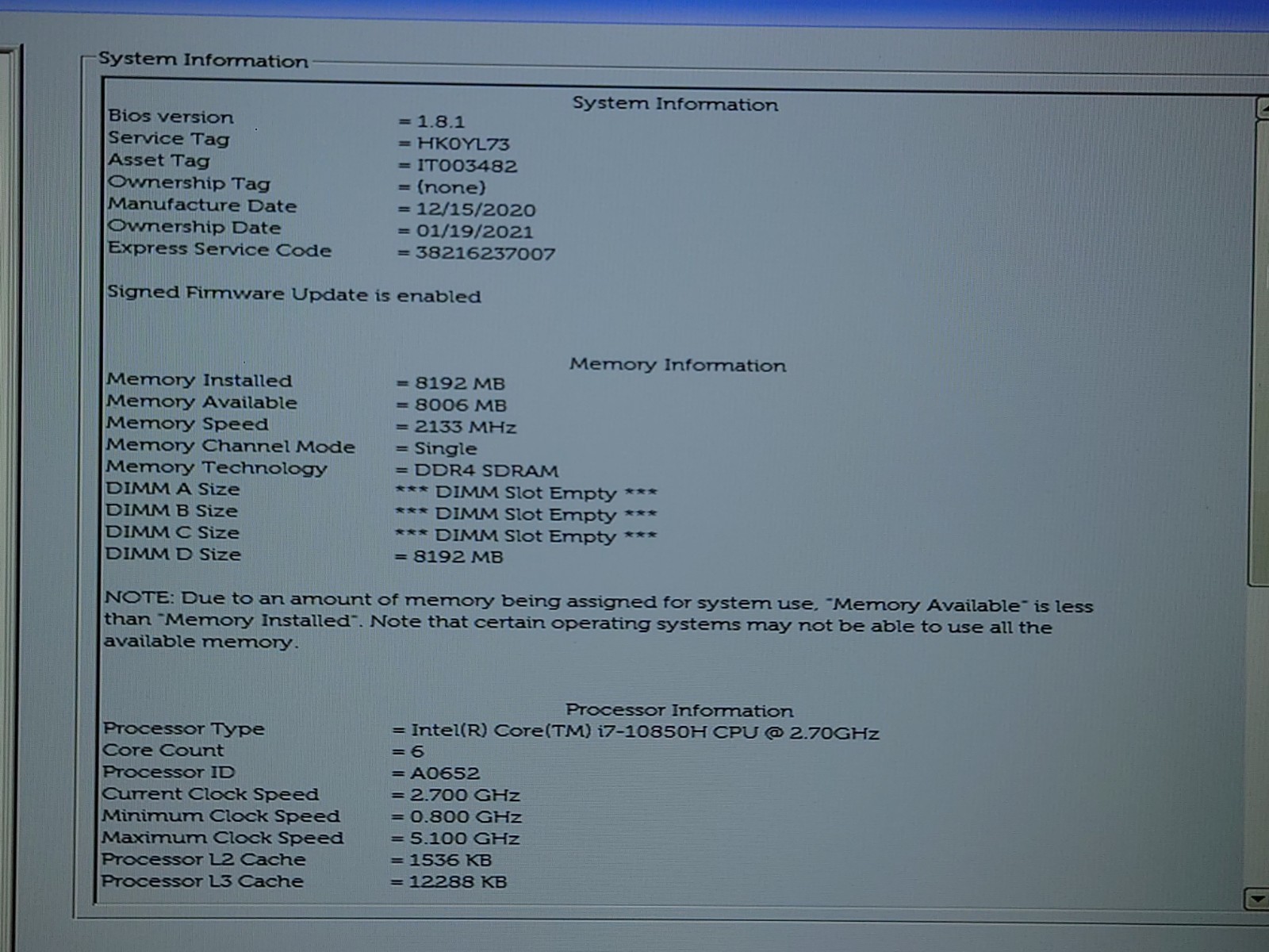Dell Precision 7550 15.6″ FHD i7-10850H 8GB RAM 256GB SSD No OS