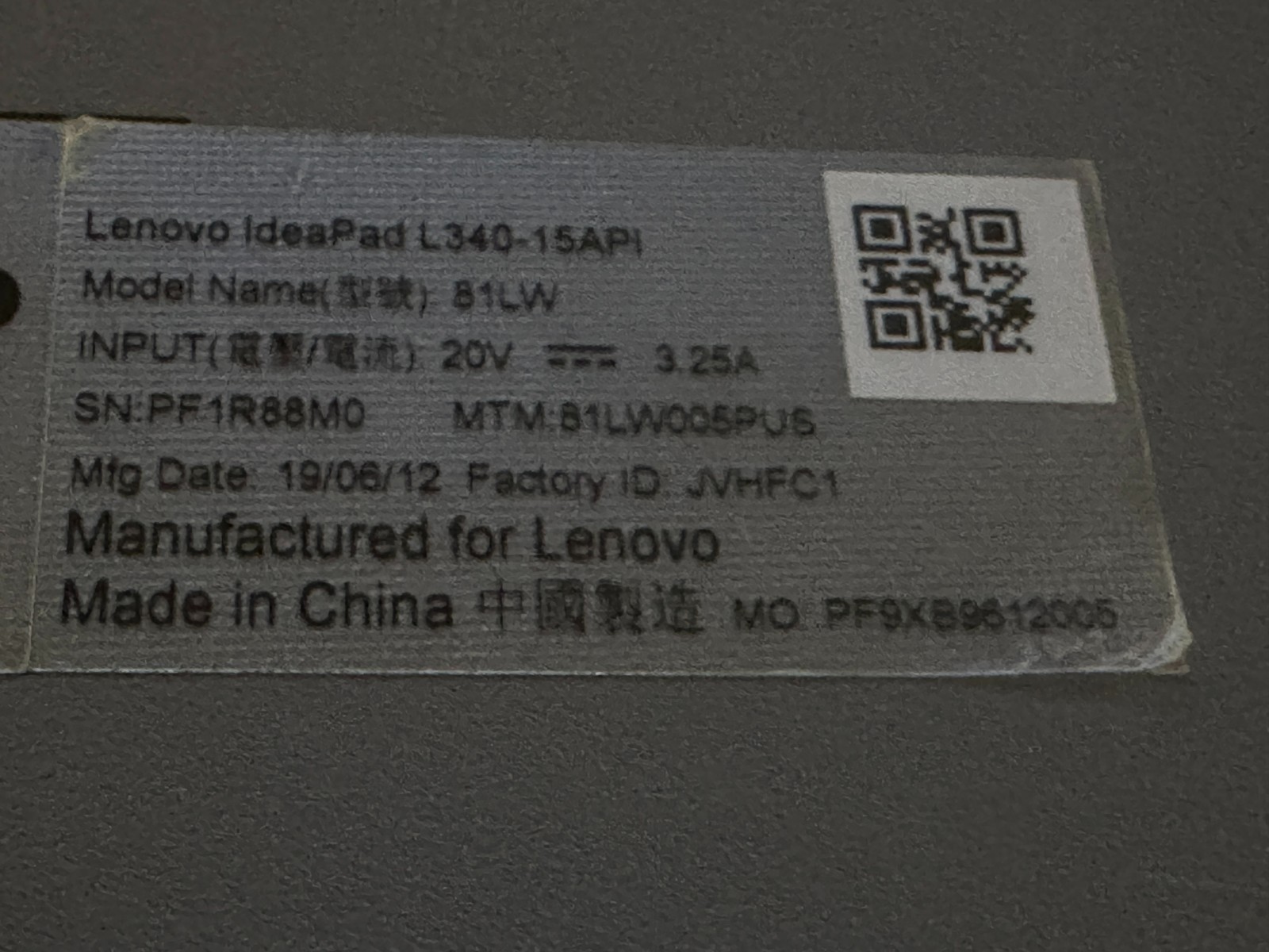 Lenovo IdeaPad L340-15API 15.6″ **UNTESTED**