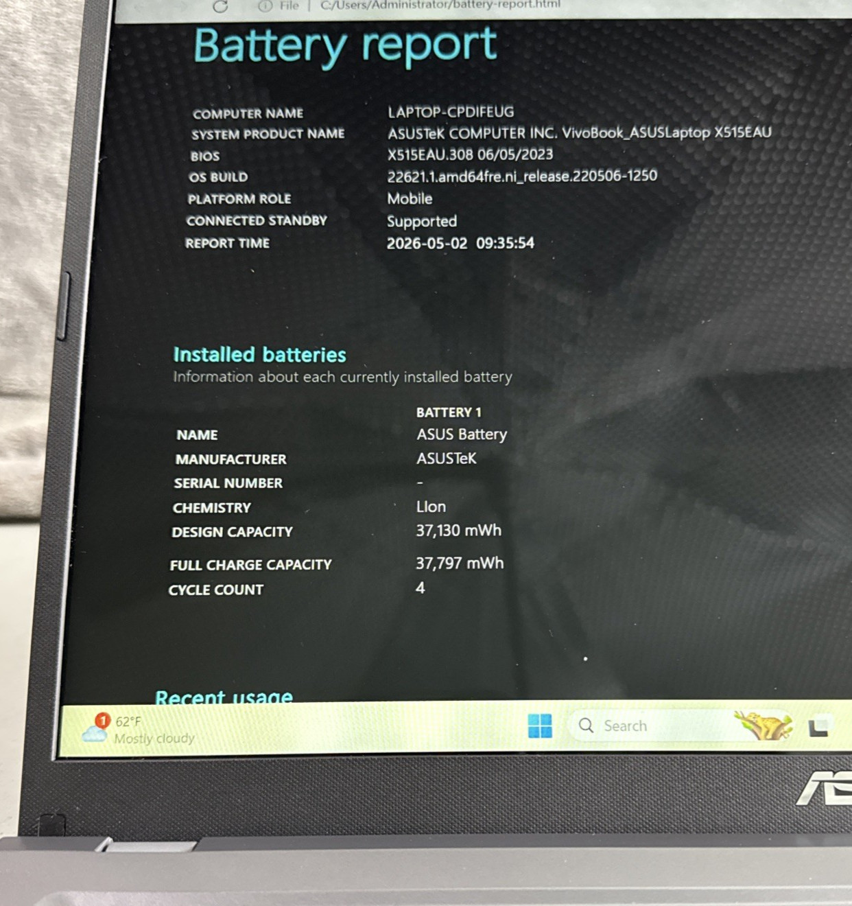 ASUS Vivobook F515EA-WH52 Intel Core i5-1135G7 8GB 512GB SSD 15.6 IPS Touch W11H
