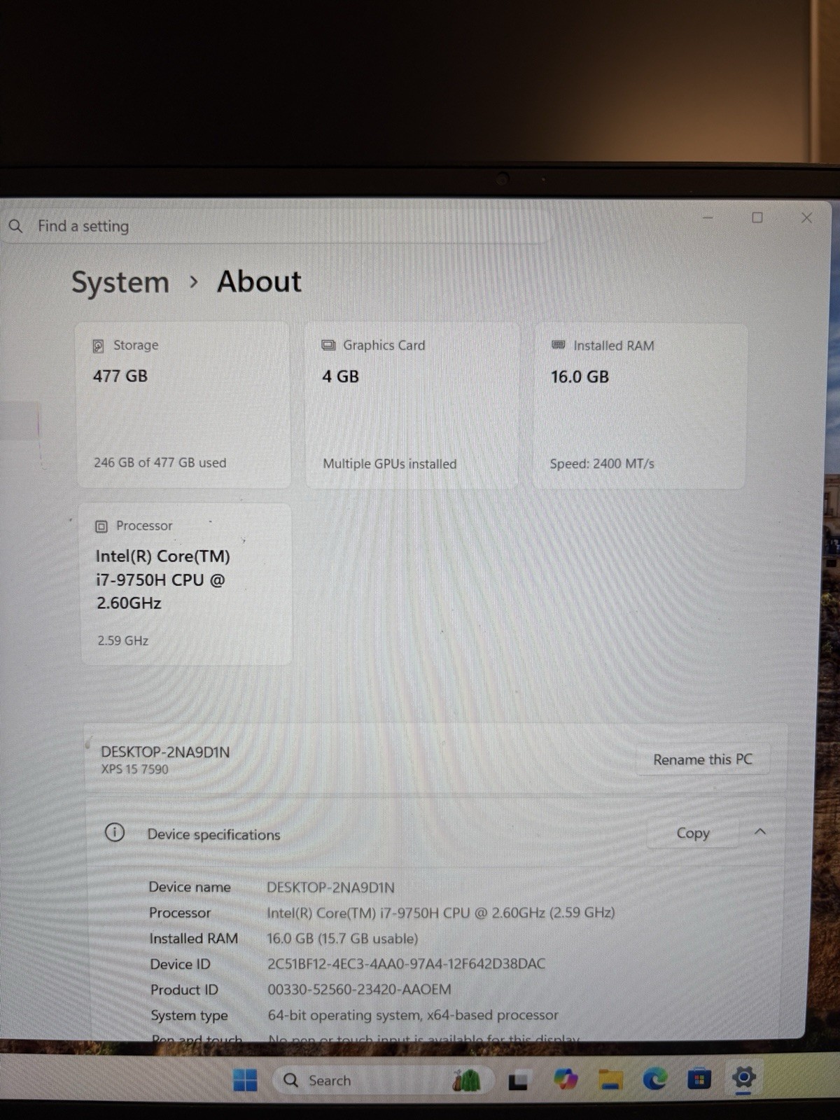 Dell XPS 7590, Gaming GTX 1650, i7-9750H, 16GB 512GB NVMe, Win 11 Pro