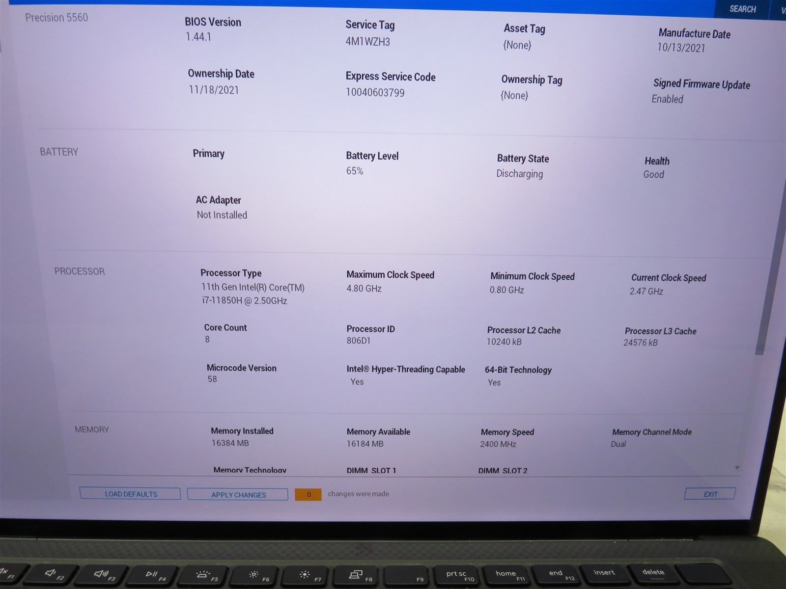 Dell Precision 5560 Laptop Intel i7-11850H@2.5GHz 16GB RAM BATT NVIDIA T1200 AC