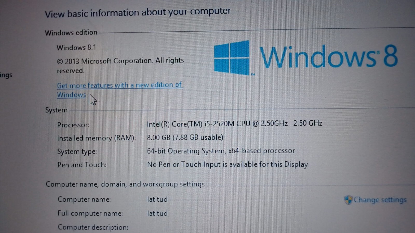 Dell Laptop E6420 Latitude 8GB RAM 300GB HDD 14in. Laptop #2341
