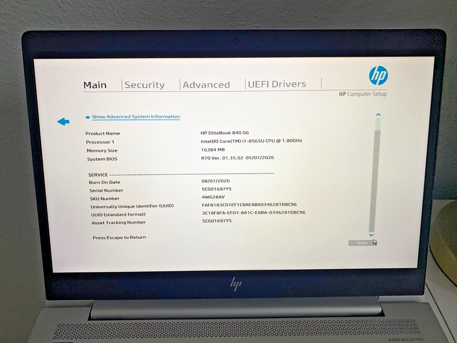 HP EliteBook 840 G6 14-inch Notebook 4G LTE i7-8565U 16GB RAM 250GB SSD