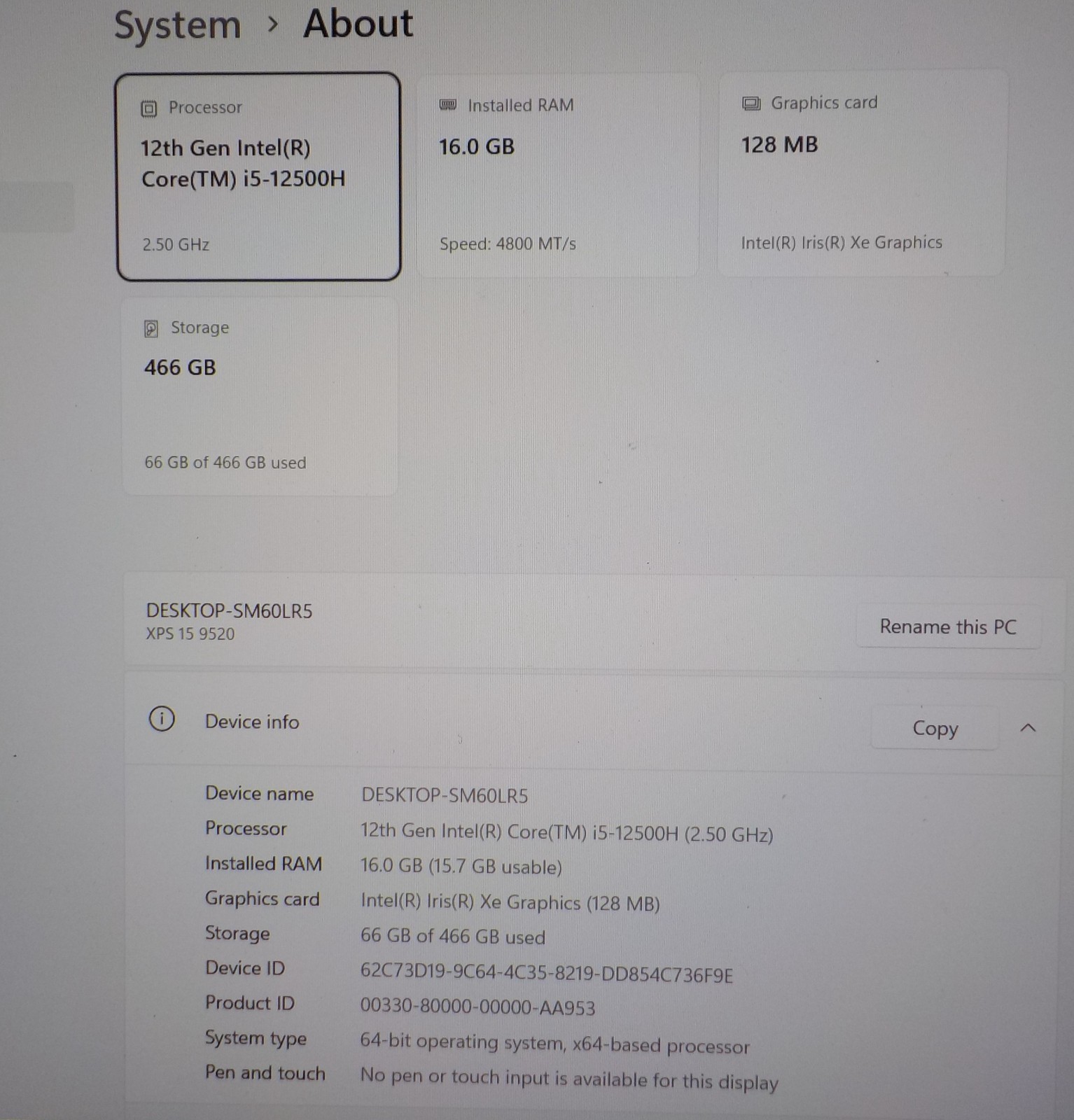 Dell XPS 15 9520 Laptop 15.6″ i5-12500H 16GB RAM 500GB Crucial M.2 SSD W.11 Pro