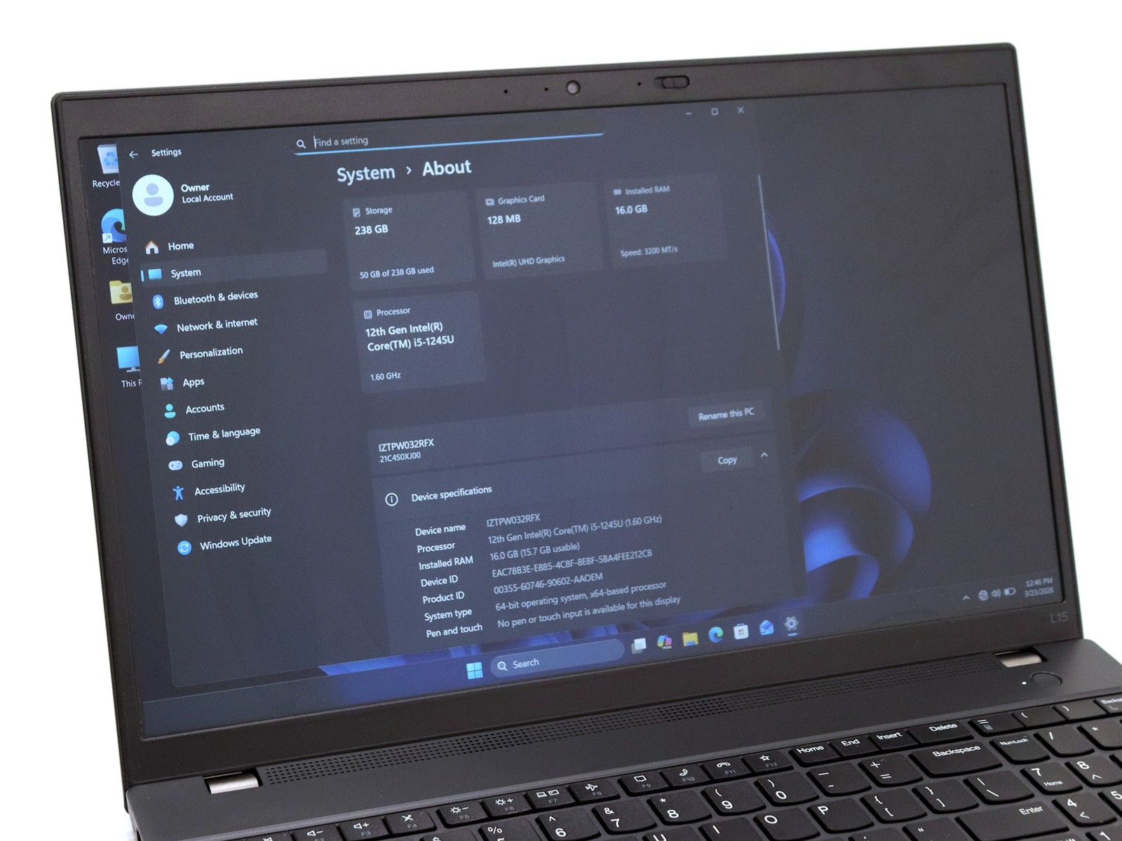 Lenovo ThinkPad L15 Gen 3 15.6″ Intel i5-1245U 16GB 256GB NVMe W11P – See Desc.