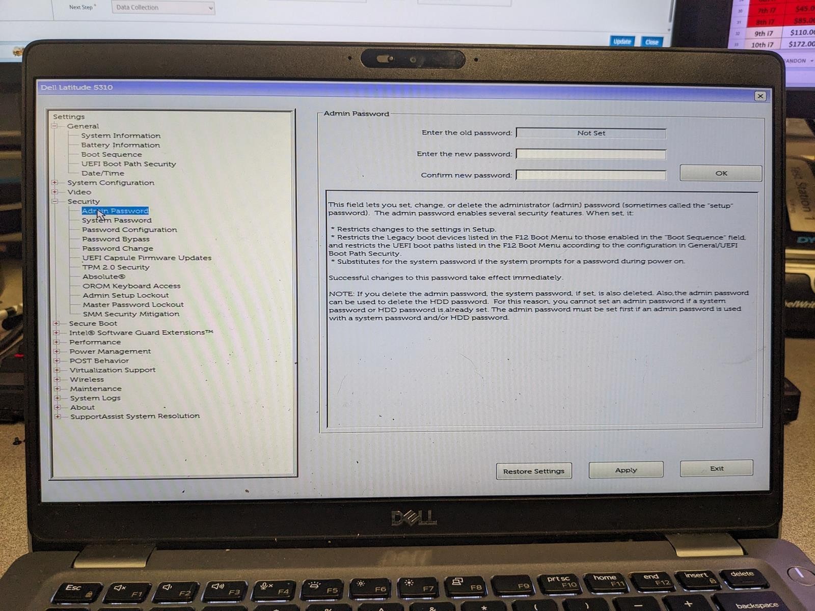 DELL LATITUDE 5310 i5-10210U @ 1.60GHz, 4GB RAM, NO HDD/OS