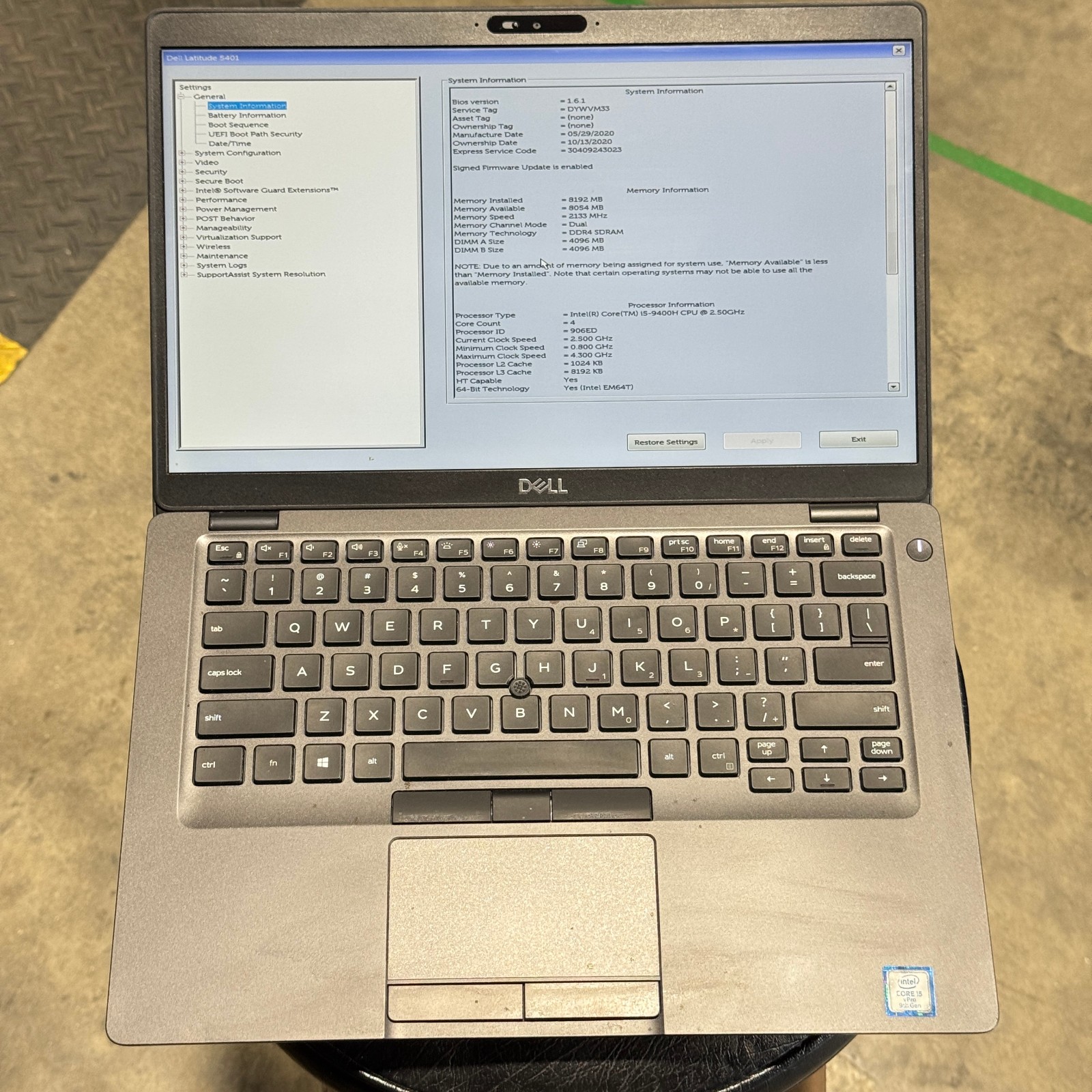 Dell Latitude 5401 14″ FHD i5-9400H 8GB RAM 256GB SSD | Charger Included | No OS