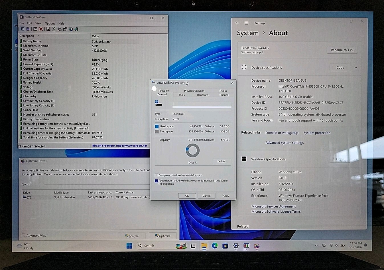 Microsoft Surface Laptop 3 Intel Core i7-1065G7 16GB RAM 512GB SSD Win11P *READ*