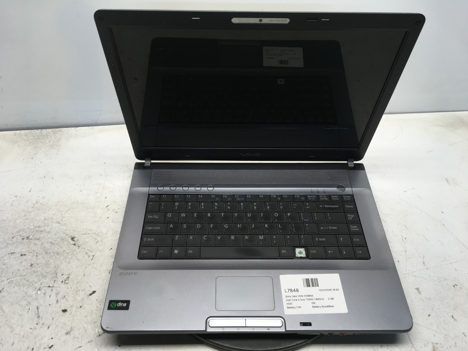 Sony Vaio VGN-FE880E Intel Core 2 Duo T5500 1.66GHz 2 GB NO HDD – MISSING KEY