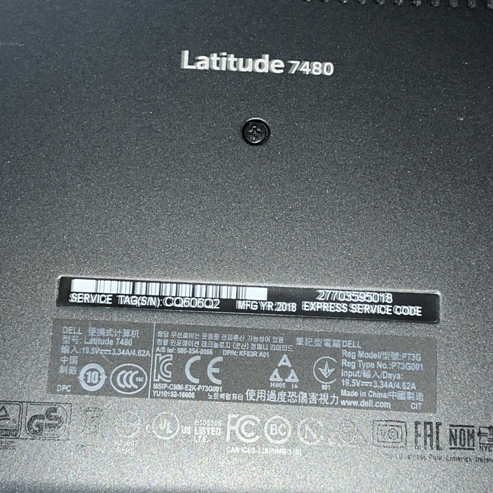 DELL LATITUDE 7480 INTEL CORE I7-7600U 8GB RAM NO HD /