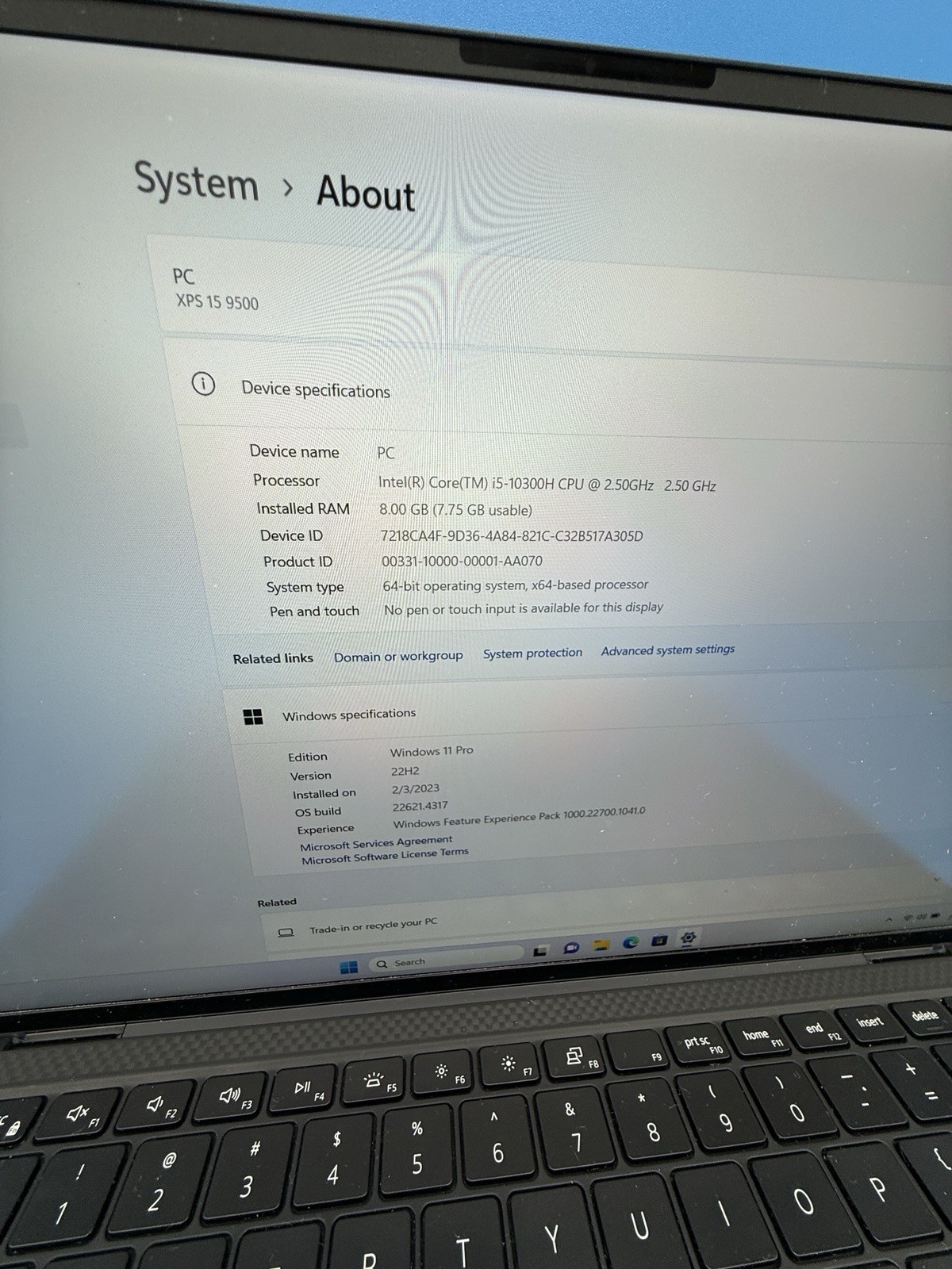 Dell XPS 15 9500 15.6” i5-10300H 8GB RAM 256GB SSD Windows 11 Pro