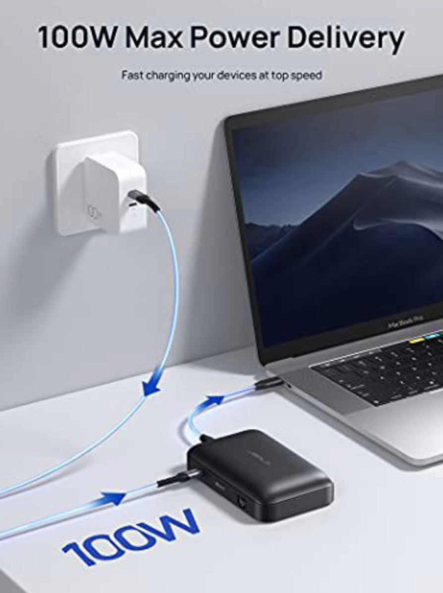 JSAUX OmniCase 7-in-1 USB C Hub Docking Station with Cable Storage 4k HDMI Ether