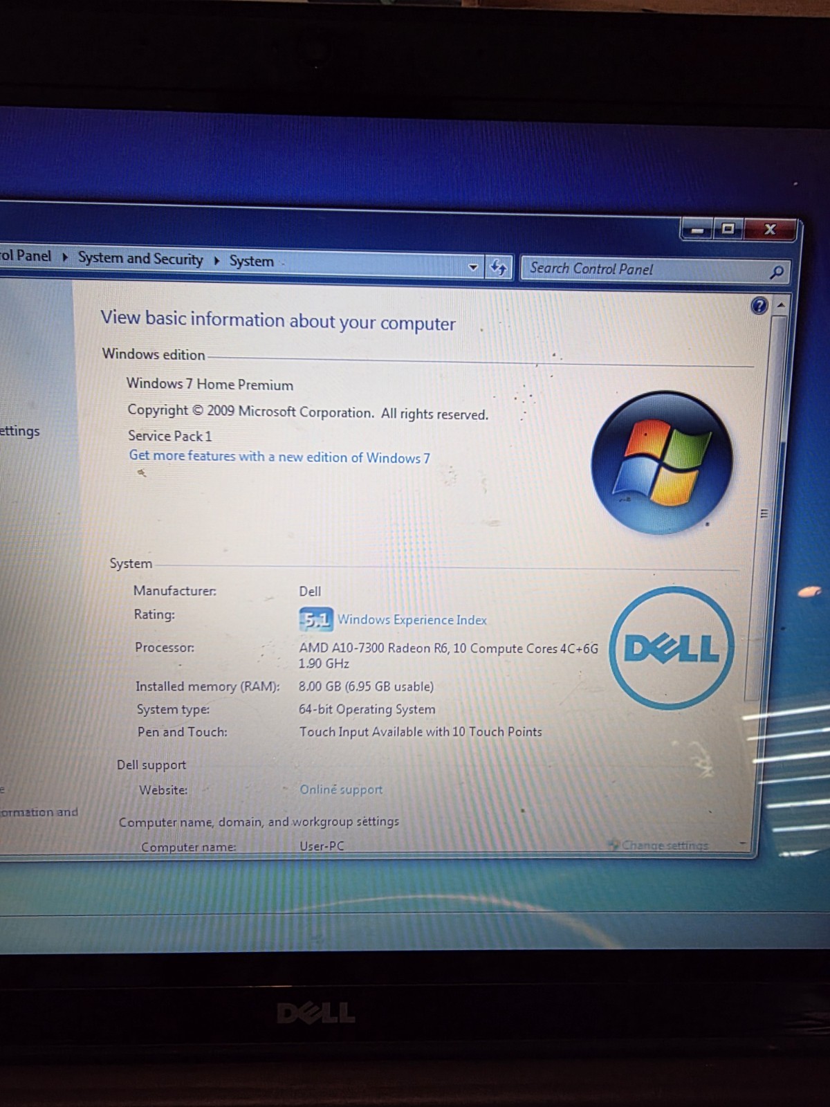 Dell Inspiron 5545 AMD A10-7300 Radeon R6 8gb ram 1 TB IDE Hd charger H417K22