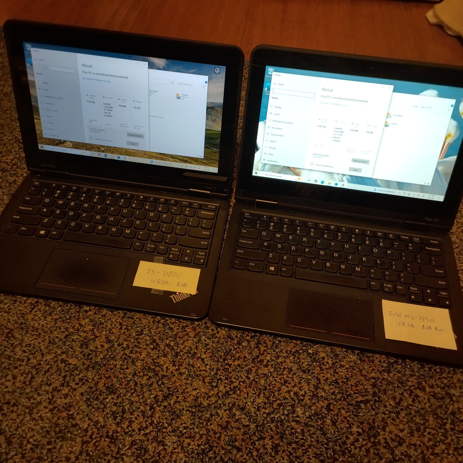 Lot of 3: Lenovo: Yoga 11e: 2 x M3-7Y30 and 1 x I3-7100 – 8GB RAM: 128GB SSD