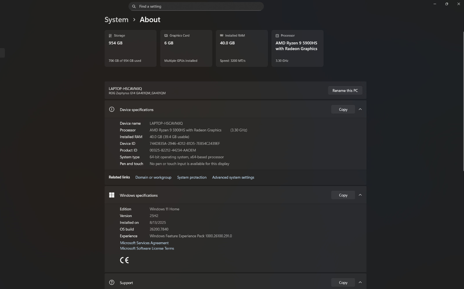ASUS ROG Zephyrus G14 14 inch (QHD 120Hz Ryzen 9 5900HS – RTX 3060 40GB RAM 1TB