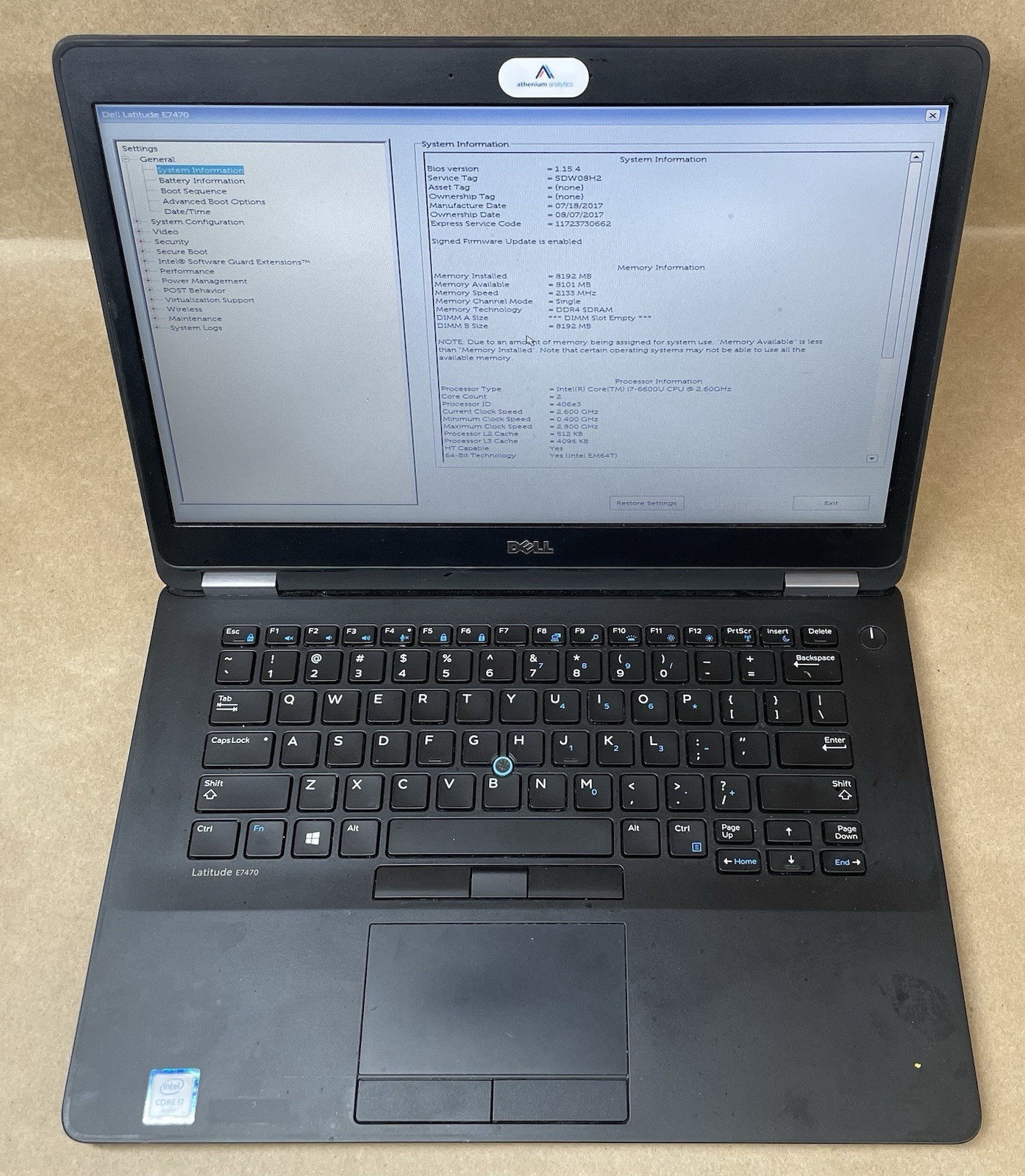Dell Latitude E7470 Intel Core i7-6600U@2.60GHz 8GB Ram NO SSD/HDD/OS