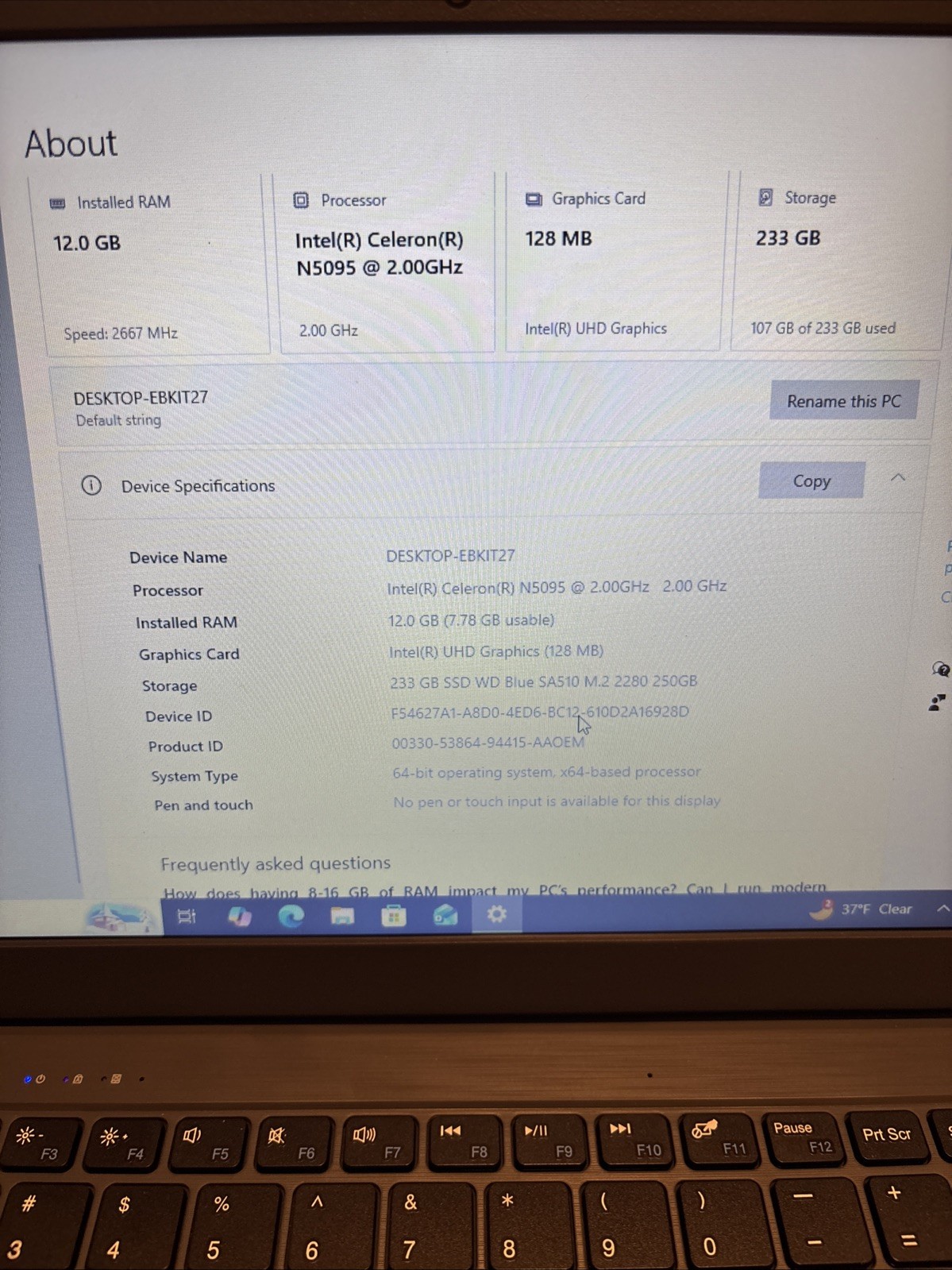 Coolby BTC511 Gray 8GB RAM 250GB Storage Built In Webcam Laptop New
