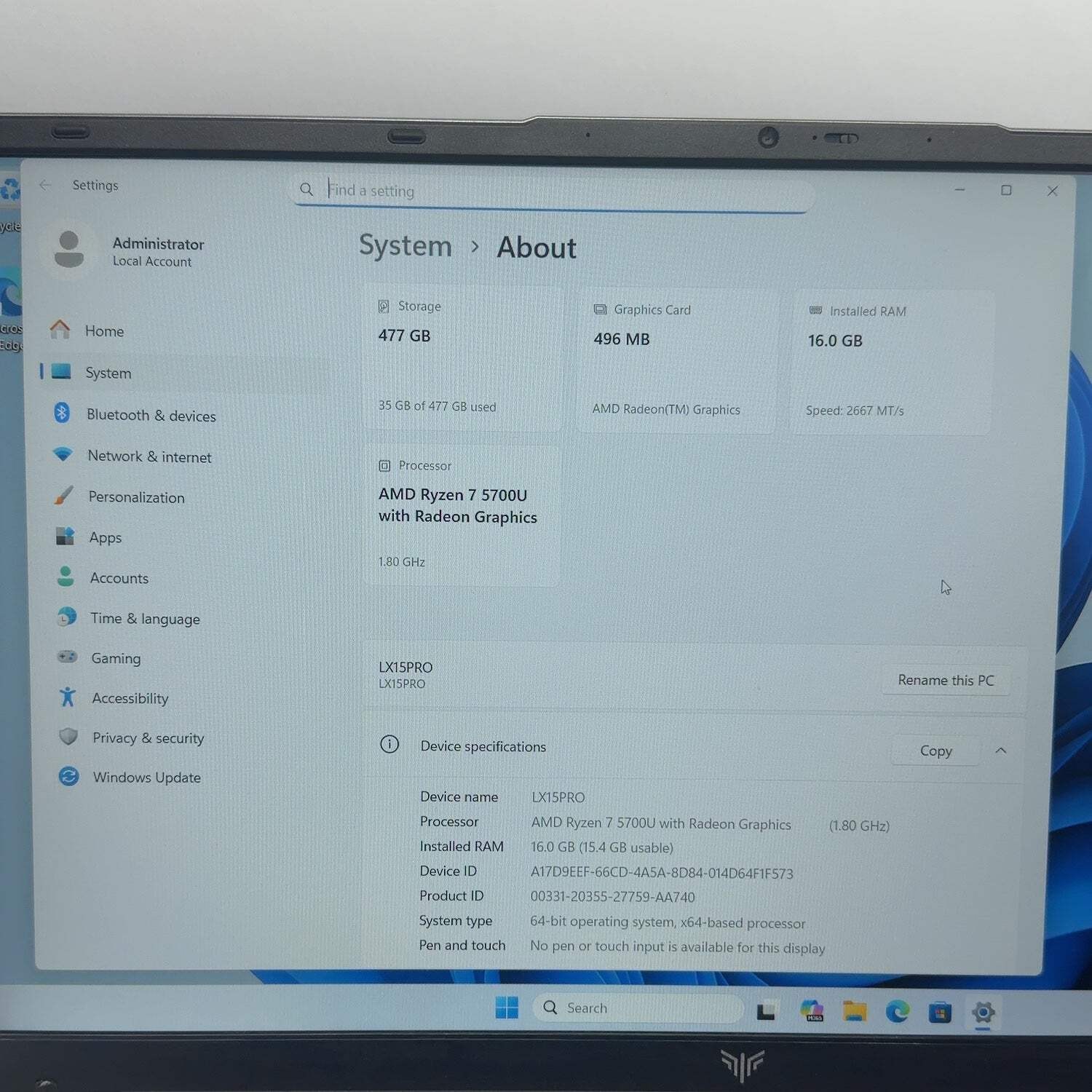 ACEMAGIC LX15PRO 15.6″ Ryzen 7 5700U 1.8GHz 16GB RAM 512GB SSD