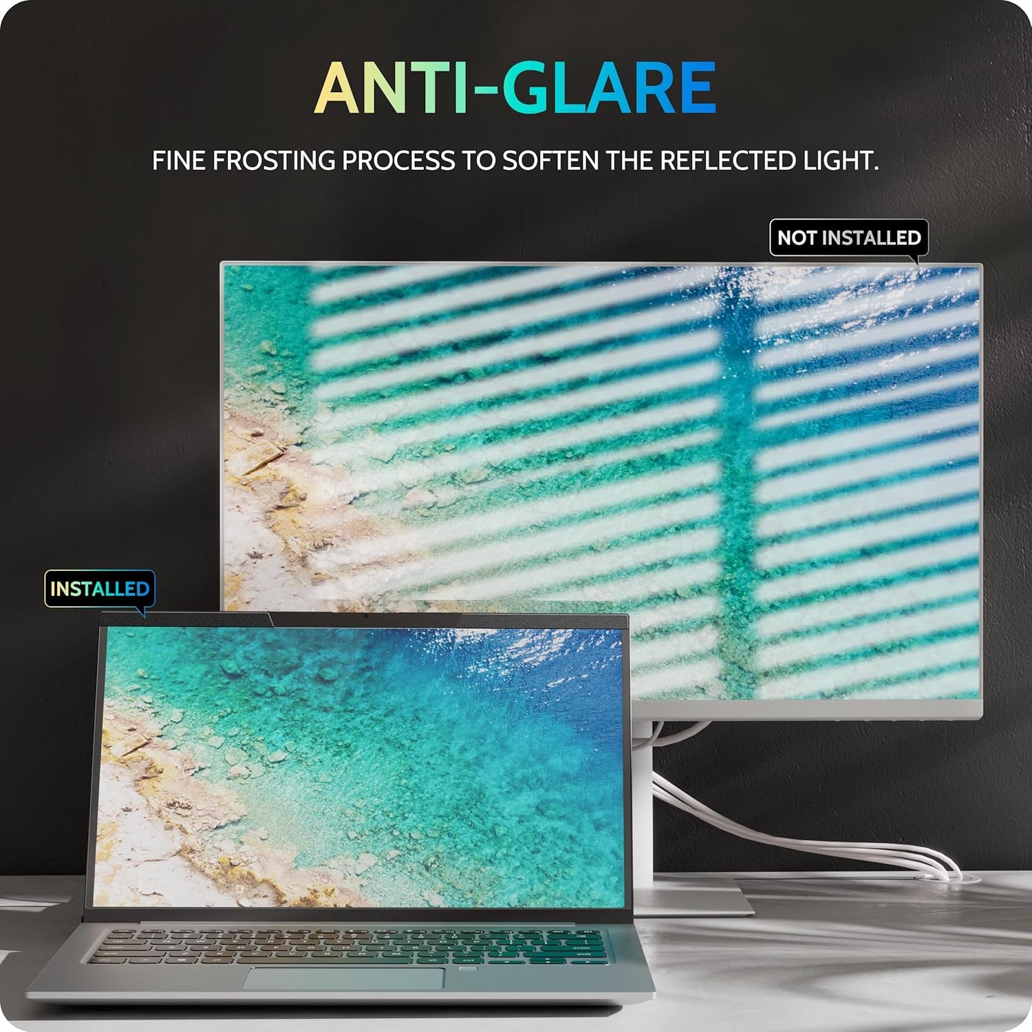 Magnetic Laptop Privacy Screen 14 inch for 16:9 Computer Monitor, Anti Glare Shi