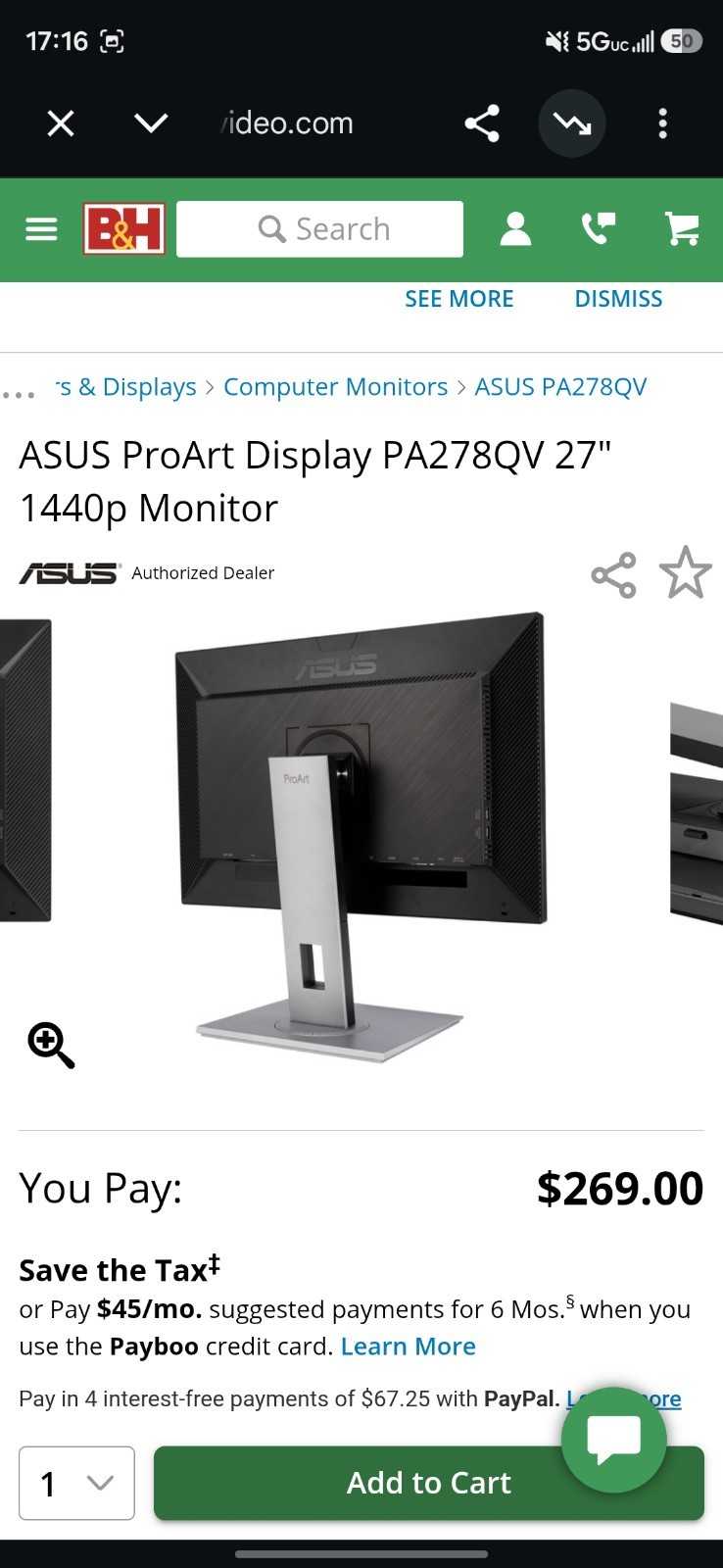 ASUS ProArt Display PA278QV 27″ 1440p Monitor
