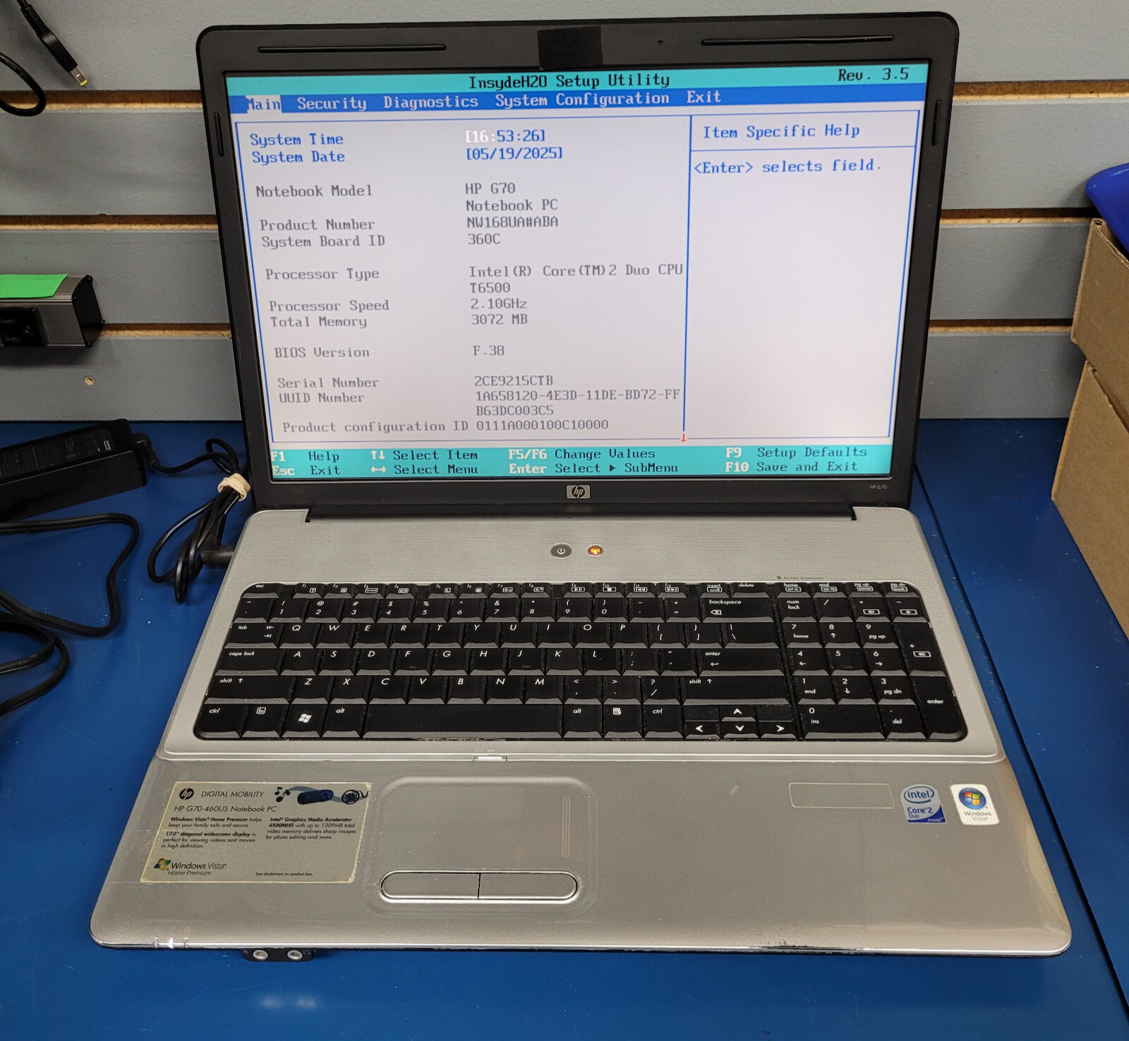 HP G70-460US 17″ Intel Core Duo T6500 2.10 GHz 3GB RAM No HDD No Charger