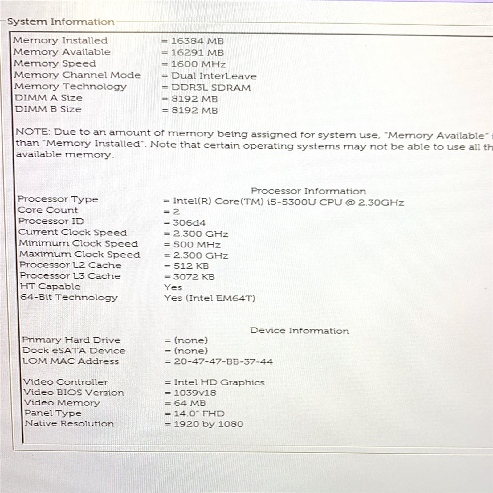 Dell Latitude E7450 14″ FHD Laptop Intel i5-5300U 2.30GHz 16GB DDR3 No SSD AC