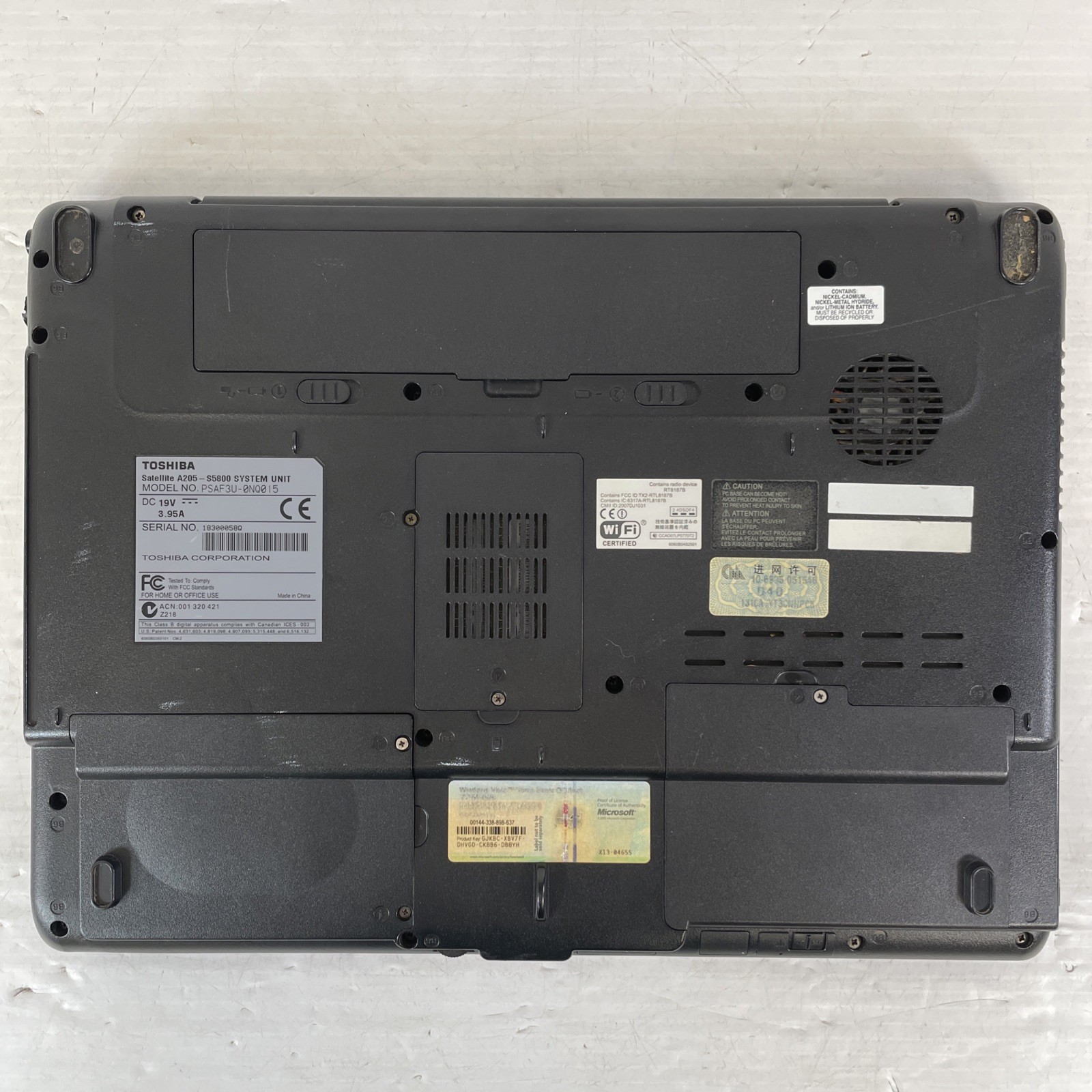 Toshiba Satellite A205-S5800 Intel Celeron 540 1.86GHz 1GB RAM 120GB HDD WinXP