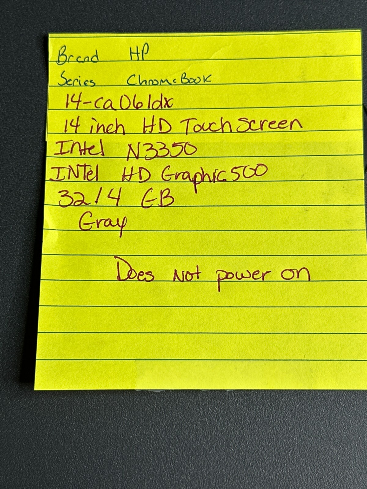 HP Chromebook 14-ca061dx Gray 32GB Storage 4GB RAM Intel N3350 Laptop Parts Only