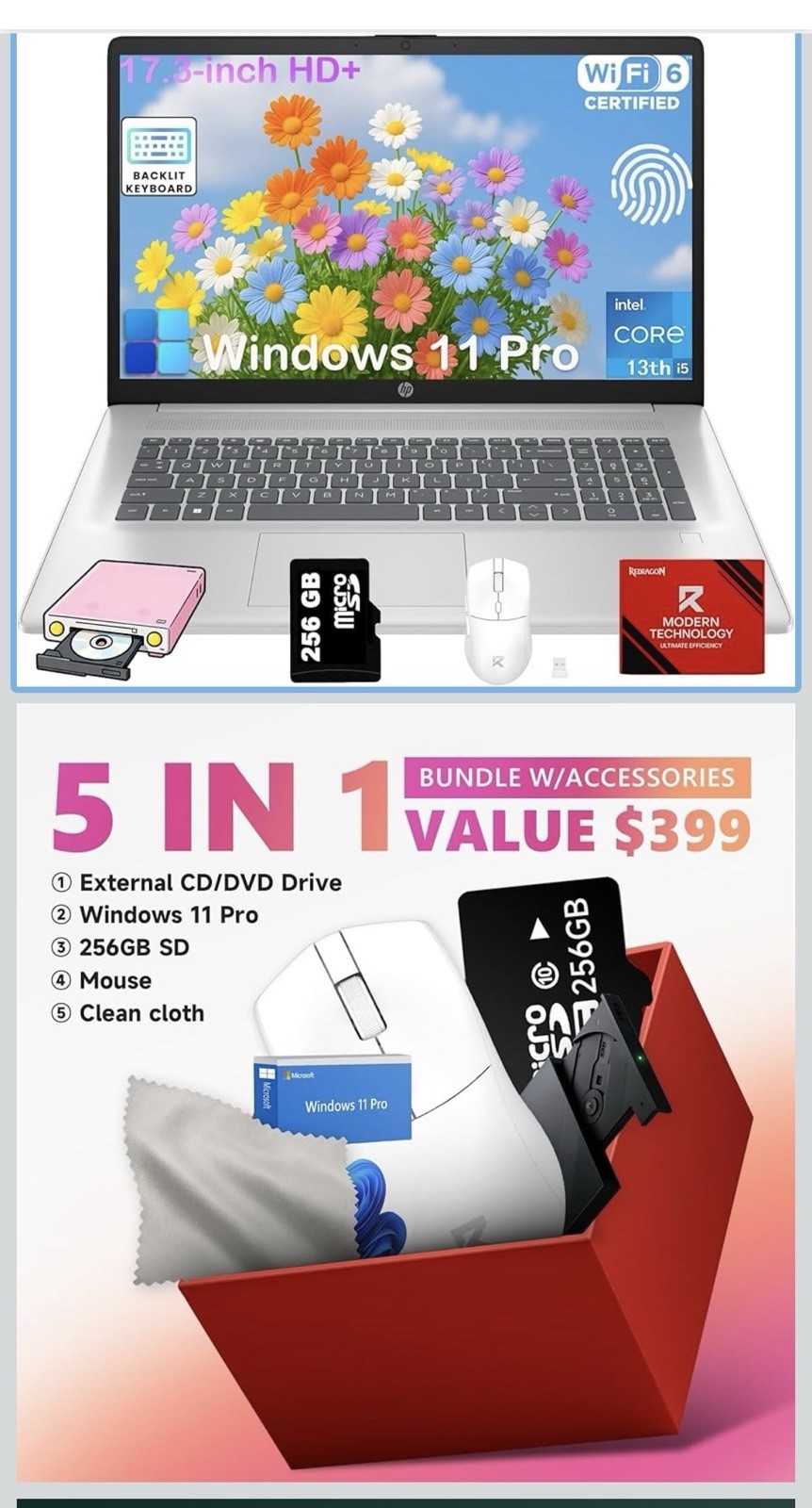 HP 17 Laptop Computer for Business & Student, 8GB RAM, 512GB SSD, Intel 10-Core