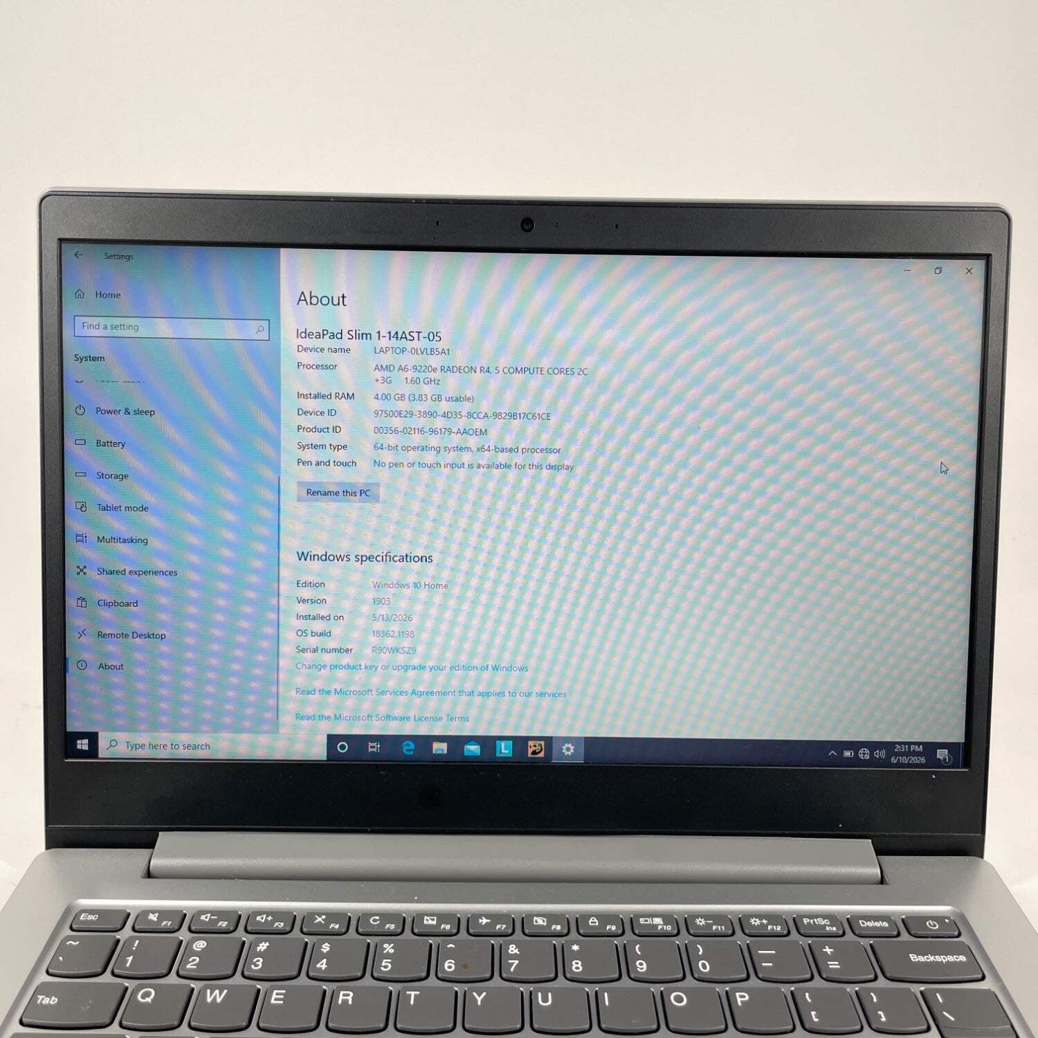 Lenovo ideapad slim 1 14AST05 14″ A6-9220e 1.6GHz 4GB RAM 64GB SSD