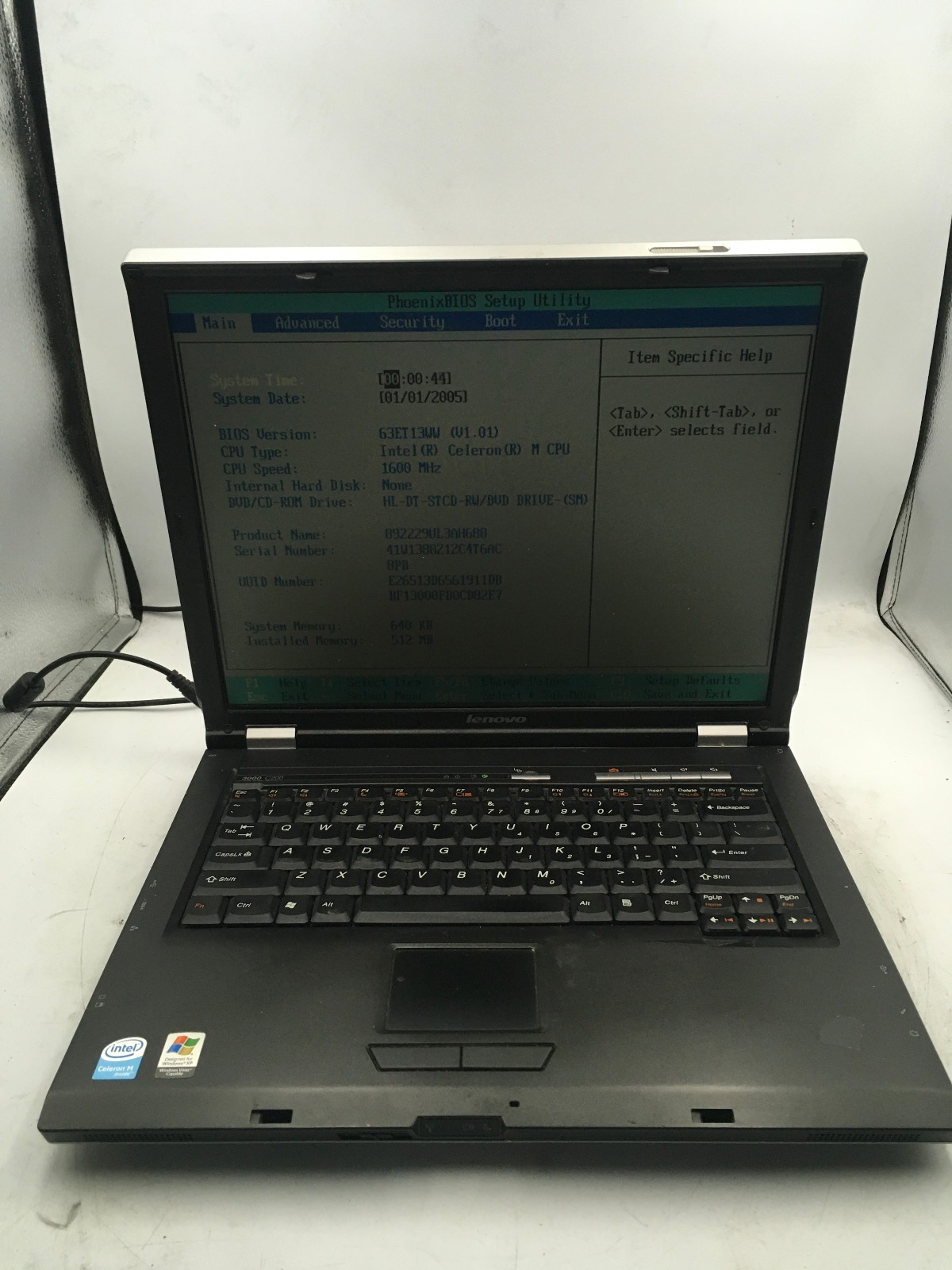 LENOVO 3000 C200 – BOOTS TO BIOS – INTEL CELERON M – 512MB RAM – READ DESC – BB!
