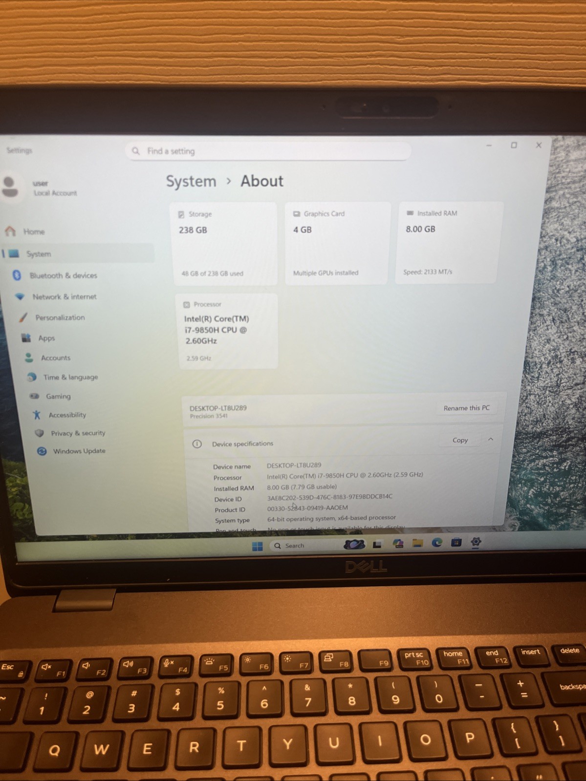 Dell Precision 3541 Laptop i7‑9850H 8GB256GB SSD Quadro P620 Win11