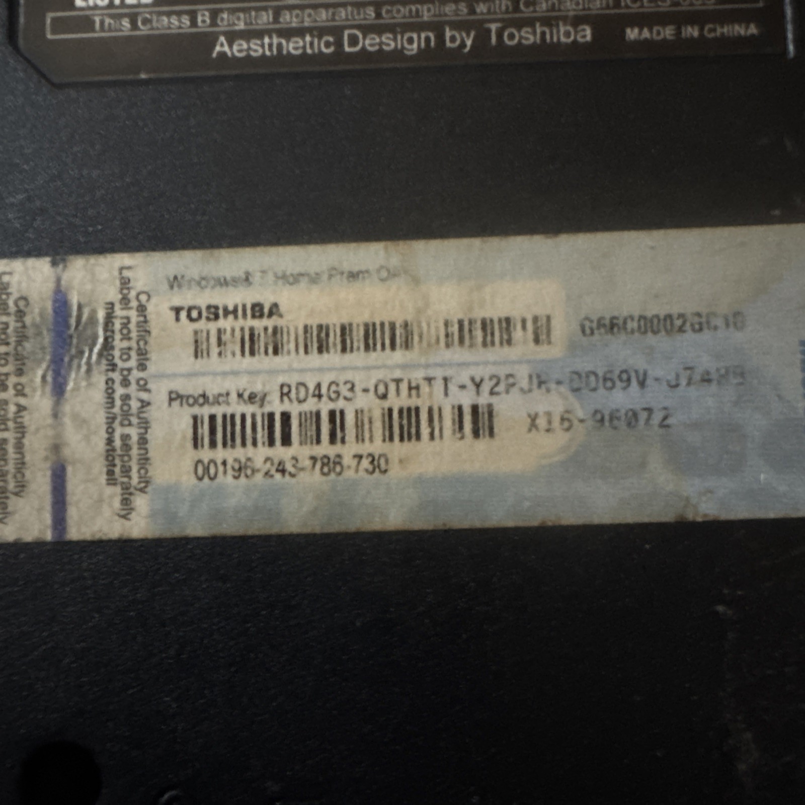 Toshiba Laptop Windows 7 Satellite – FOR PARTS NOT WORKING