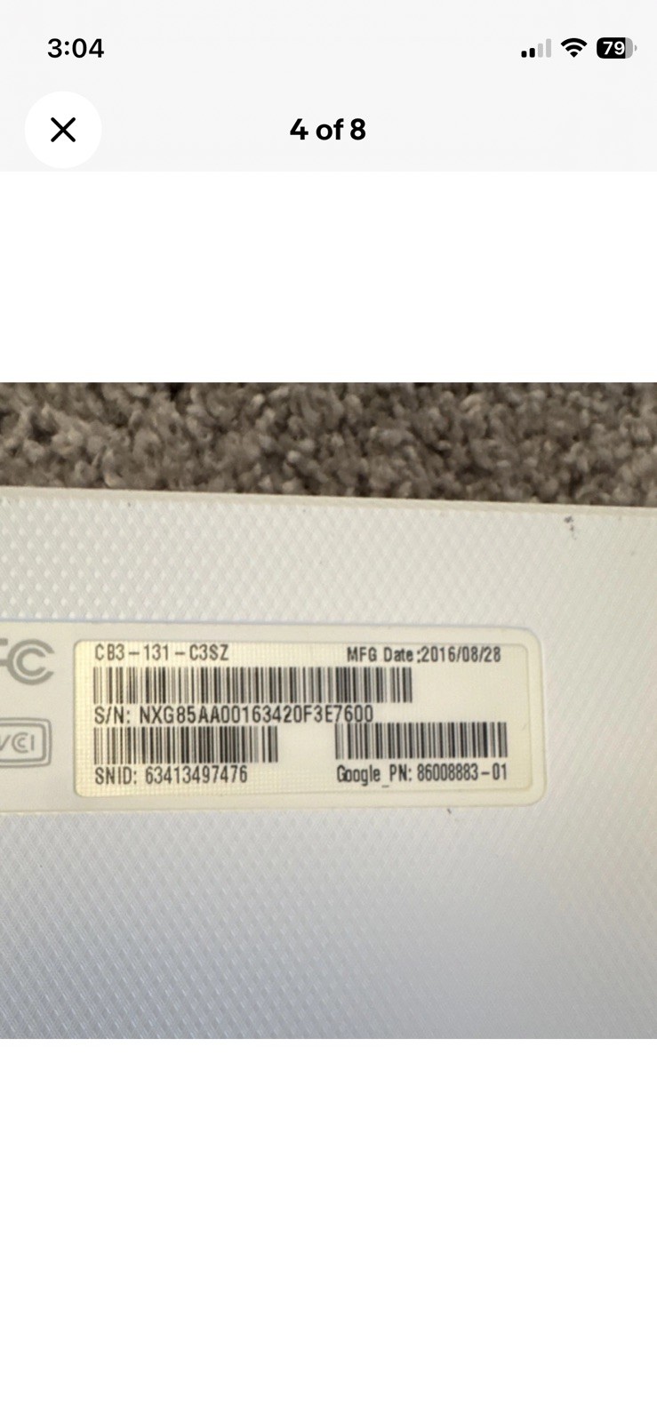 Acer Chromebook CB3-131-C3SZ 11.6″ Intel Celeron White Chrome OS w/ Charger
