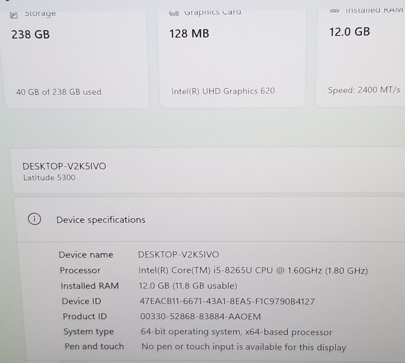 Dell Latitude 5300 FHD 13.3″, i58265U 1.6GHz, 12GB RAM, 256NVMe, WIN 11 PRO LTE