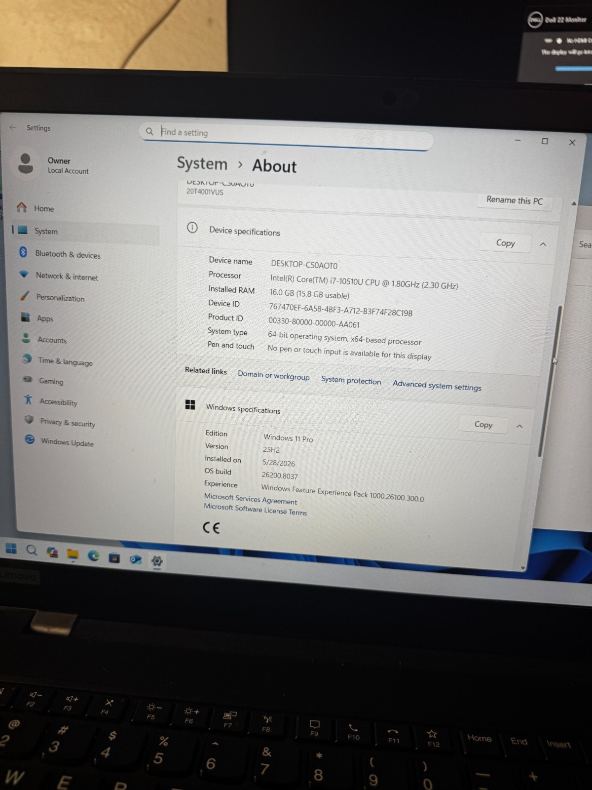 Lenovo ThinkPad P15s Gen 1 Core I7-10510 500GB SSD 16GB RAM 2GB GPU Laptop #5857