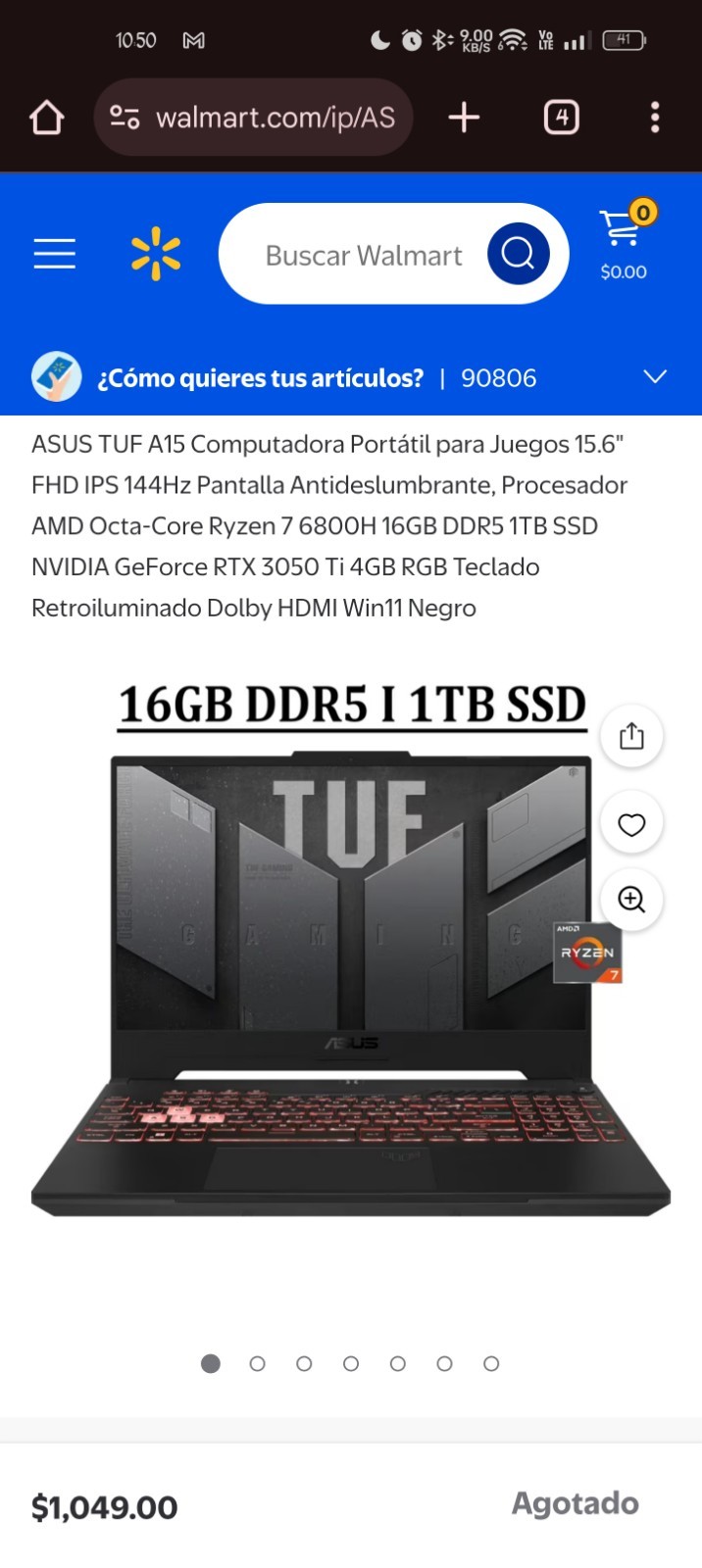 ASUS TUF GAMING A15 FHD 144Hz Ryzen 7 6800H 16GB RAM DDR5 2.5TB m.2 RTX 3050 Ti