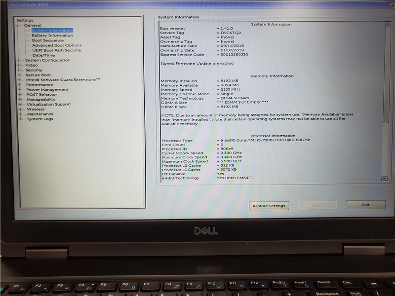 Dell Latitude 5590 Laptop i5-7300U 2.6GHz 8GB 128GB SSD Win10 COA Grade C