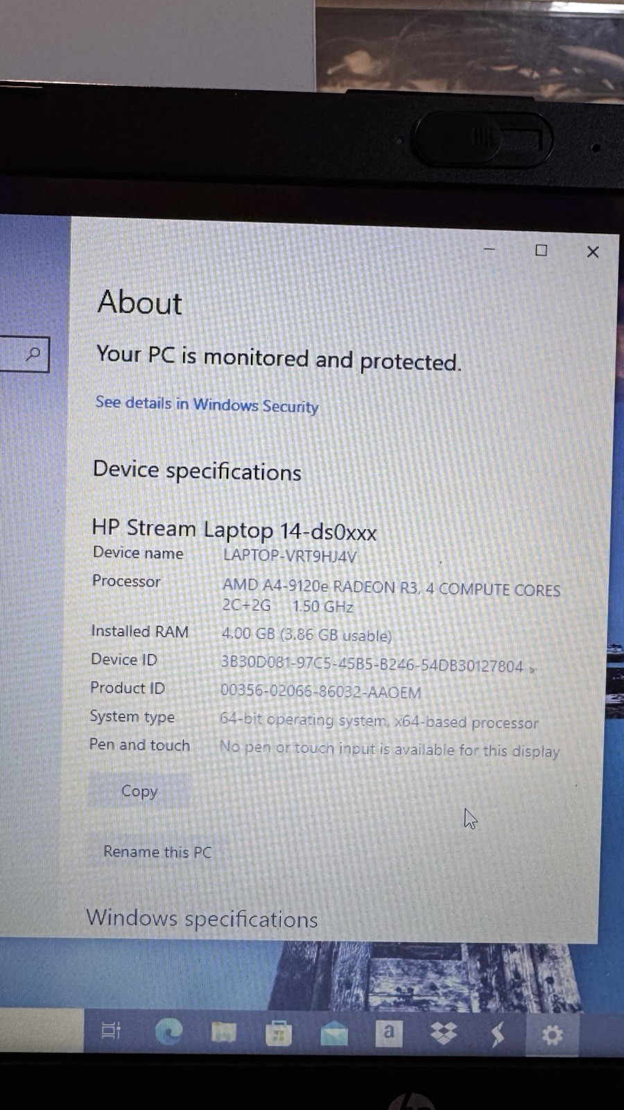 HP Stream 14-ds0xxx Blue Laptop AMD A4-9120e 4GB RAM 64GB SSD 14″ Windows 10